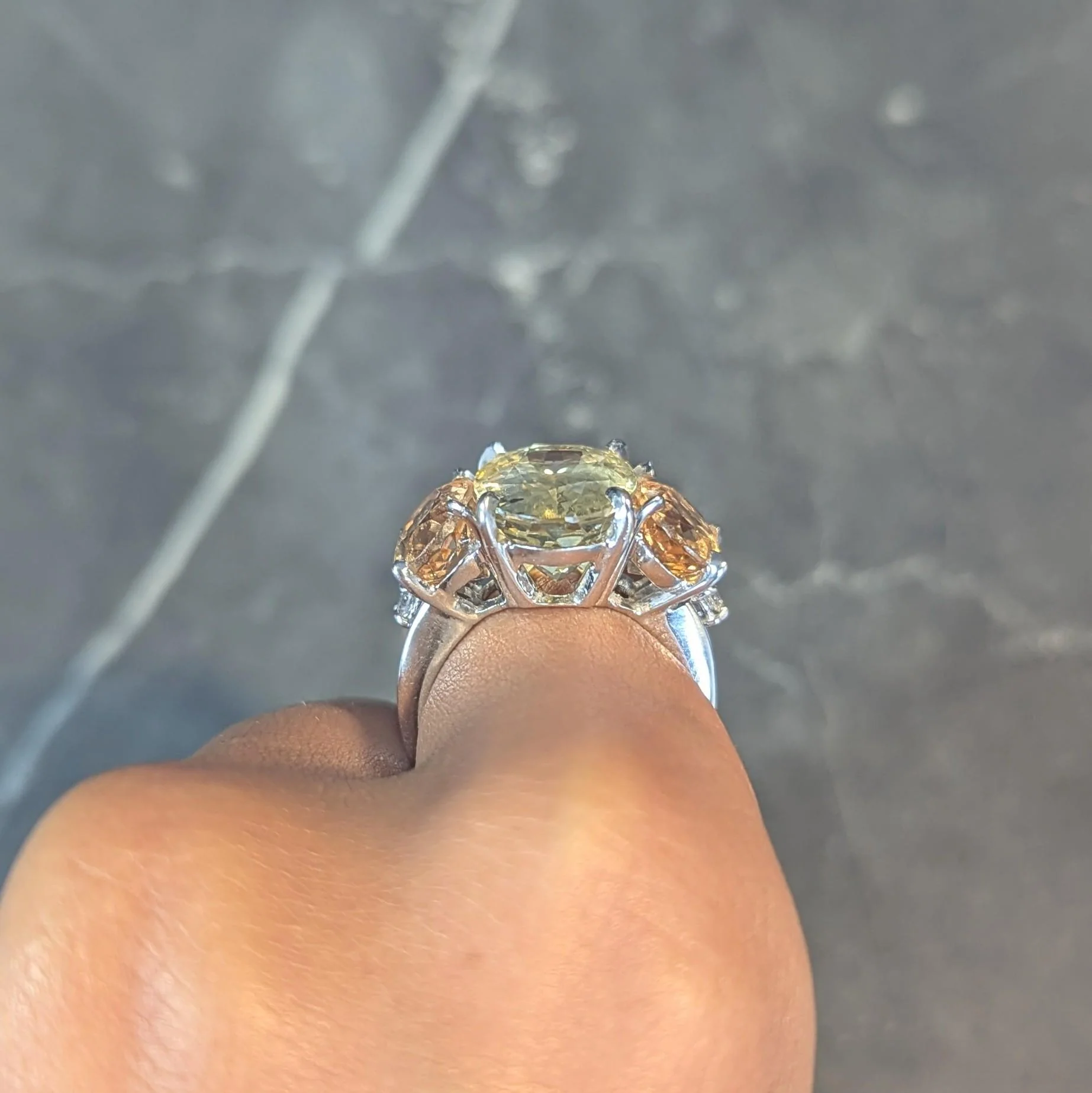 1980's 16.58 CTW No Heat Ceylon Yellow Sapphire Garnet Diamond 18 Karat White Gold Vintage Ring GIA - Image 14