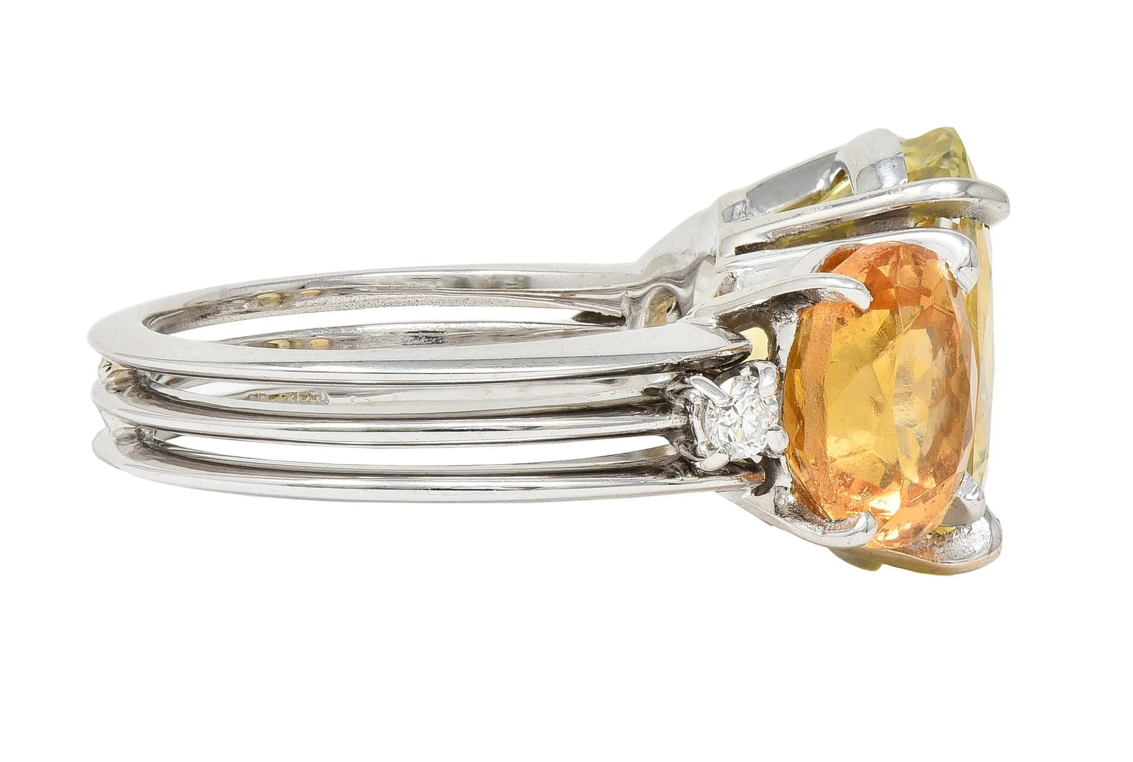 1980's 16.58 CTW No Heat Ceylon Yellow Sapphire Garnet Diamond 18 Karat White Gold Vintage Ring GIA - Image 3