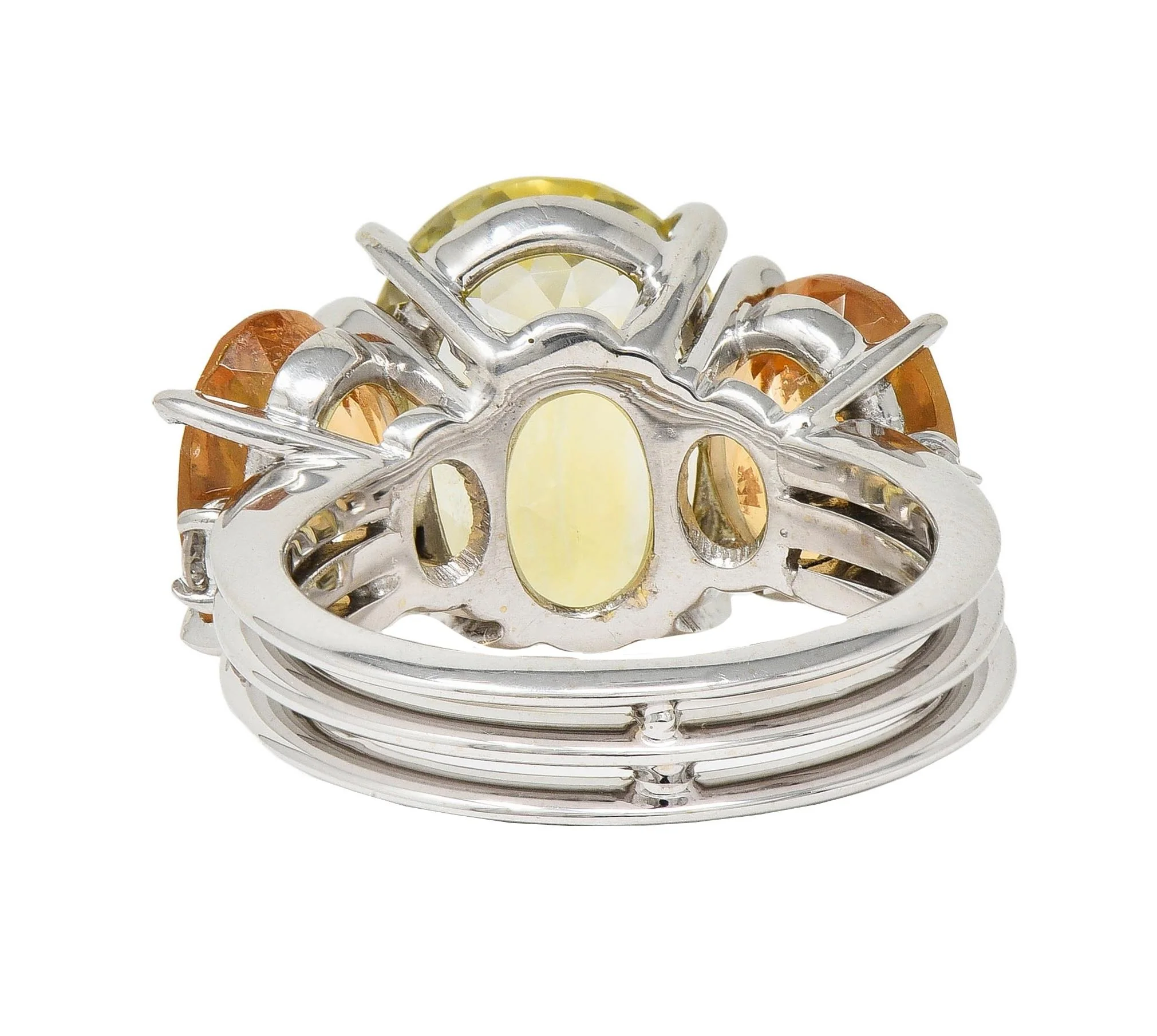1980's 16.58 CTW No Heat Ceylon Yellow Sapphire Garnet Diamond 18 Karat White Gold Vintage Ring GIA - Image 4