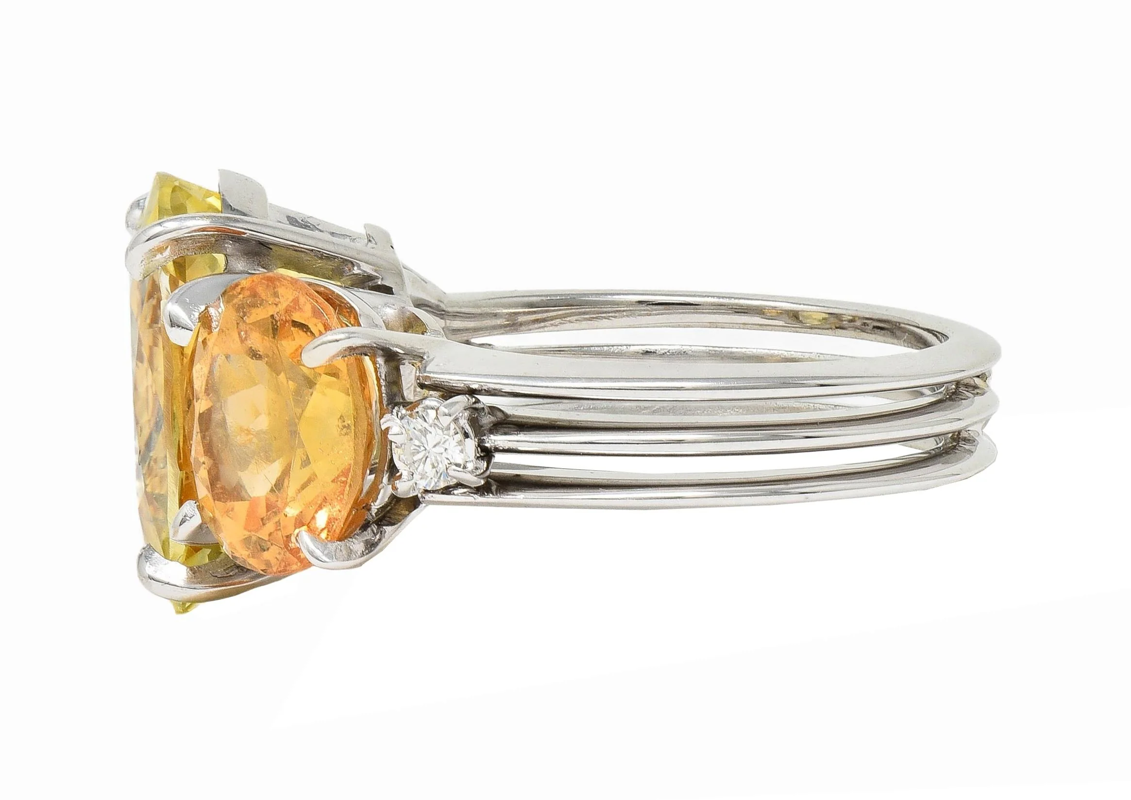 1980's 16.58 CTW No Heat Ceylon Yellow Sapphire Garnet Diamond 18 Karat White Gold Vintage Ring GIA - Image 5