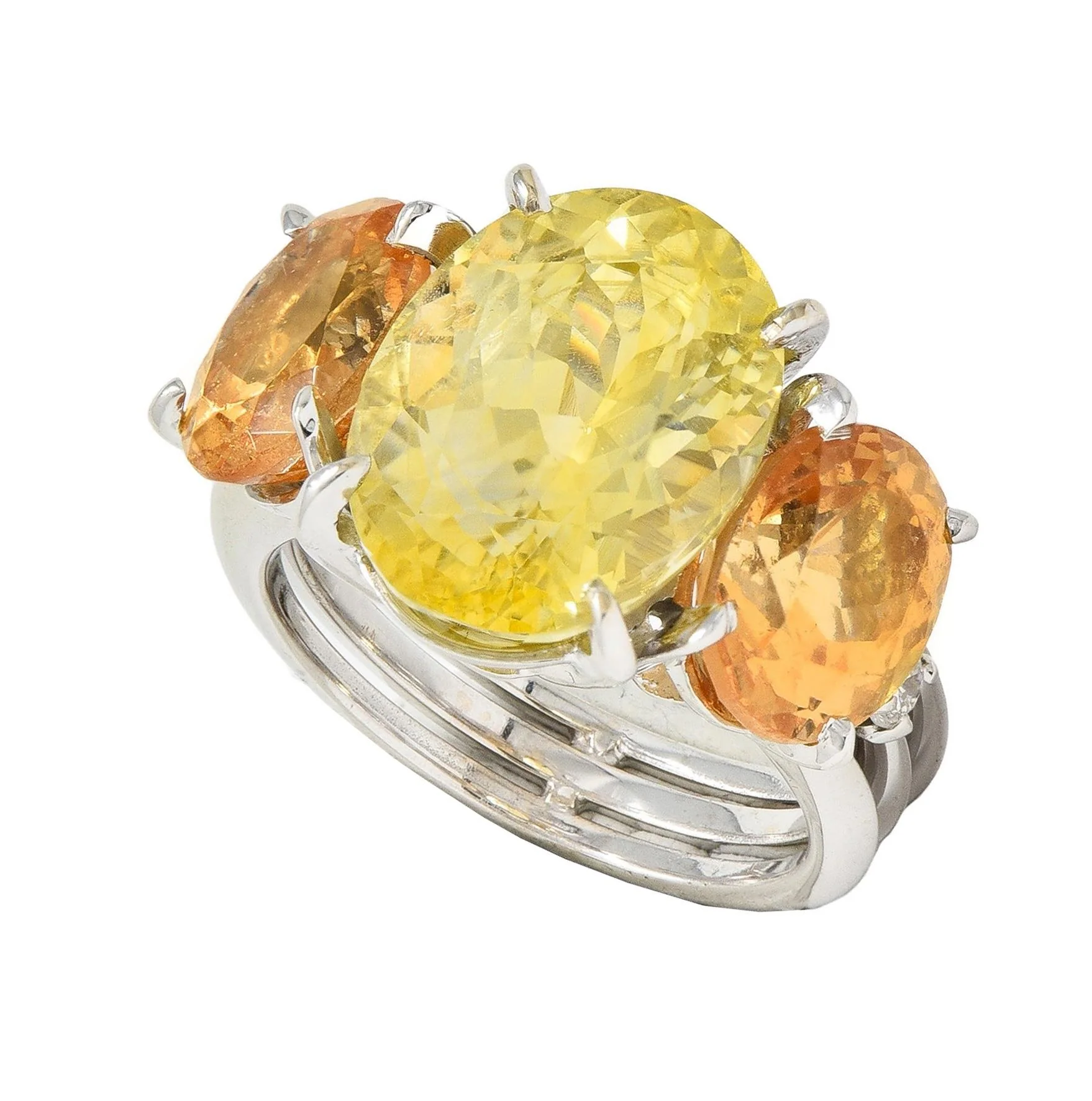 1980's 16.58 CTW No Heat Ceylon Yellow Sapphire Garnet Diamond 18 Karat White Gold Vintage Ring GIA - Image 8