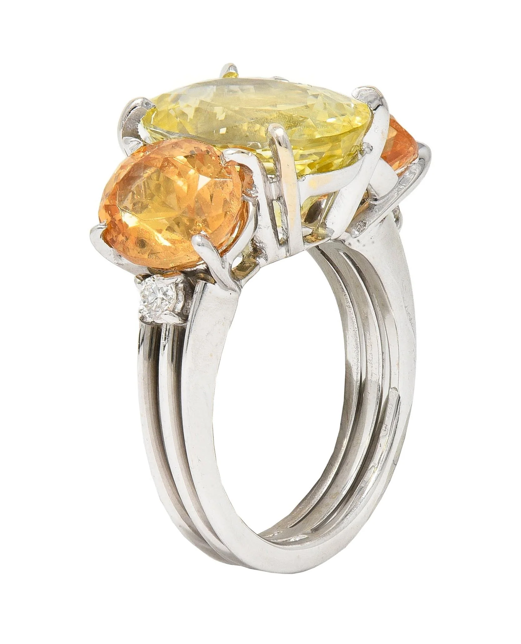 1980's 16.58 CTW No Heat Ceylon Yellow Sapphire Garnet Diamond 18 Karat White Gold Vintage Ring GIA - Image 9