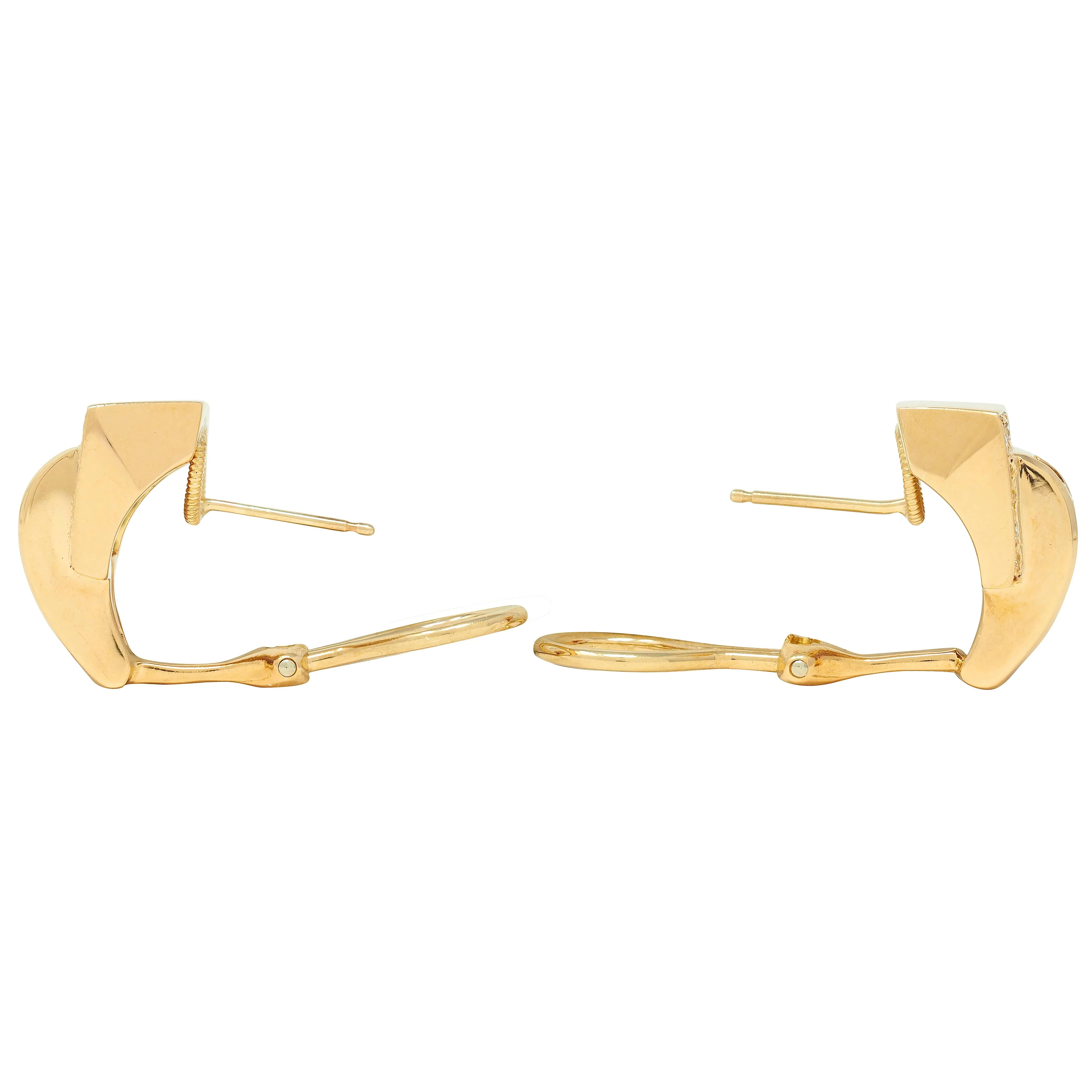 1980's 2.30 CTW Ruby Diamond 18 Karat Yellow Gold Vintage J-Hoop Earrings - Image 6