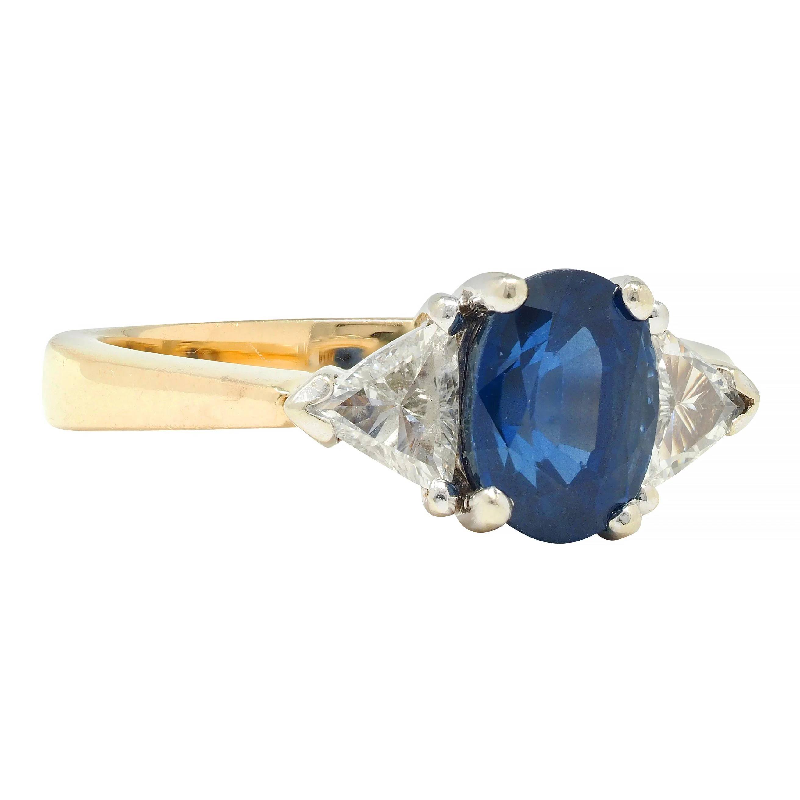 1980's 2.71 CTW Sapphire Diamond 14 Karat Two-Tone Gold Three Stone Ring - Image 3