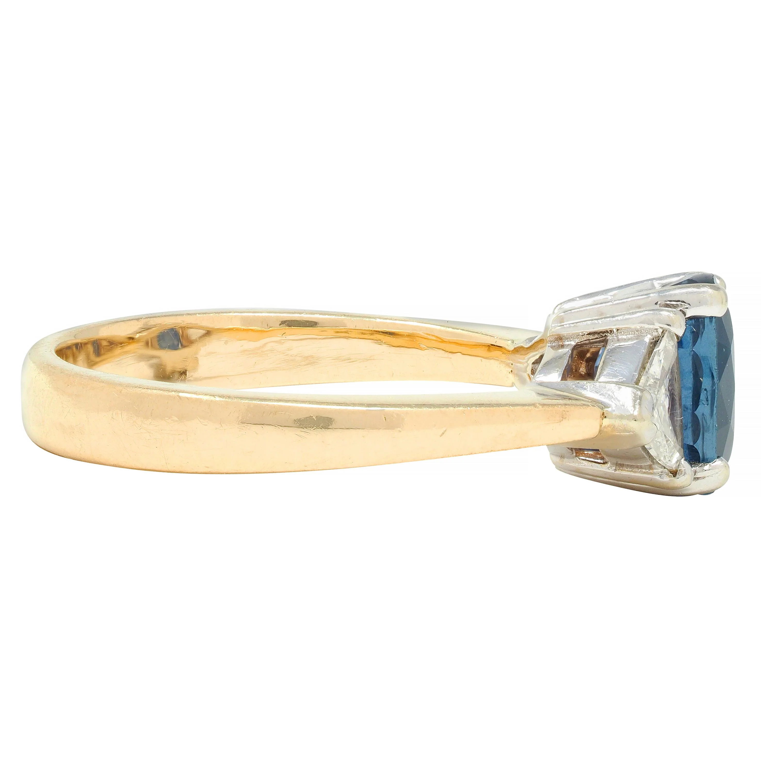 1980's 2.71 CTW Sapphire Diamond 14 Karat Two-Tone Gold Three Stone Ring - Image 4