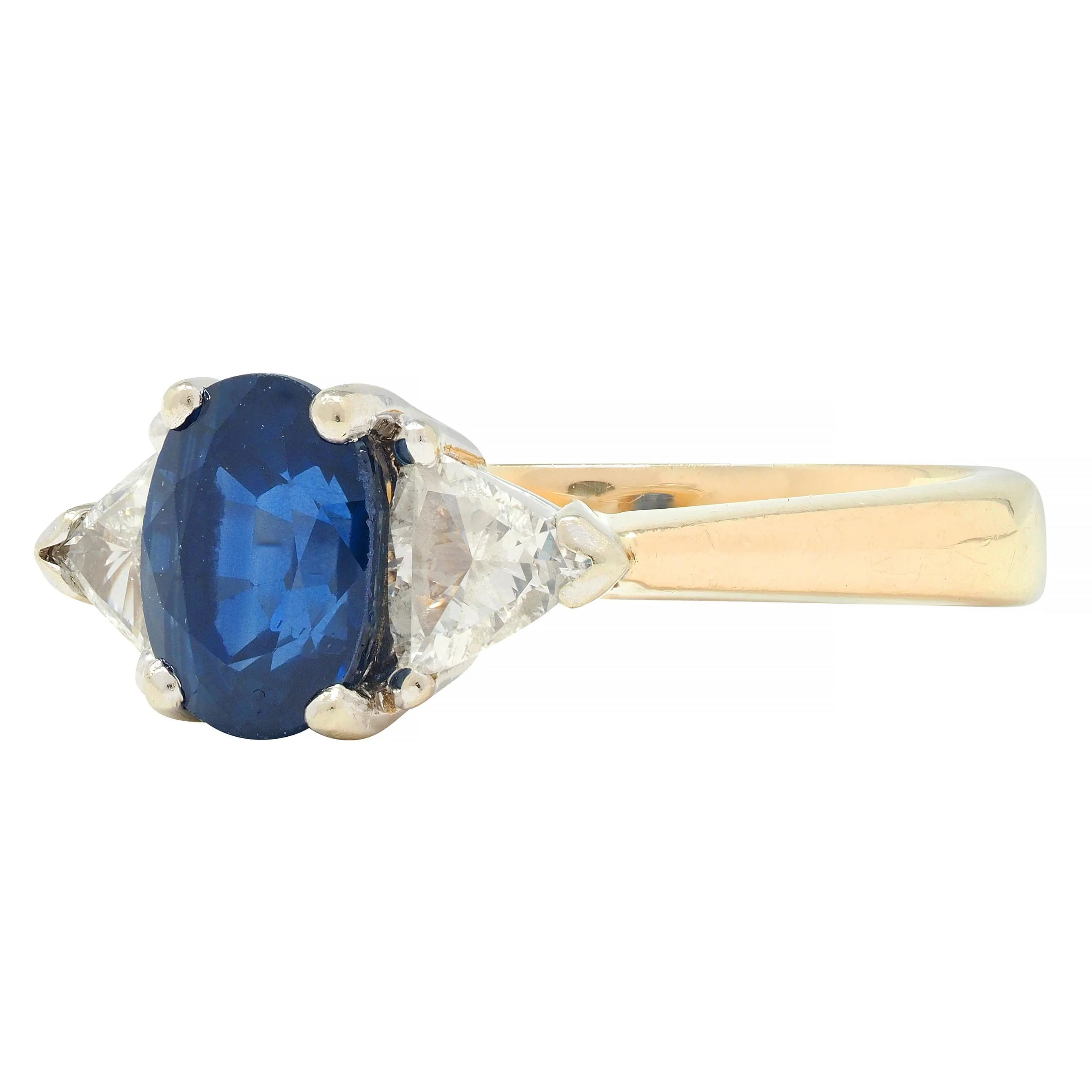 1980's 2.71 CTW Sapphire Diamond 14 Karat Two-Tone Gold Three Stone Ring - Image 7