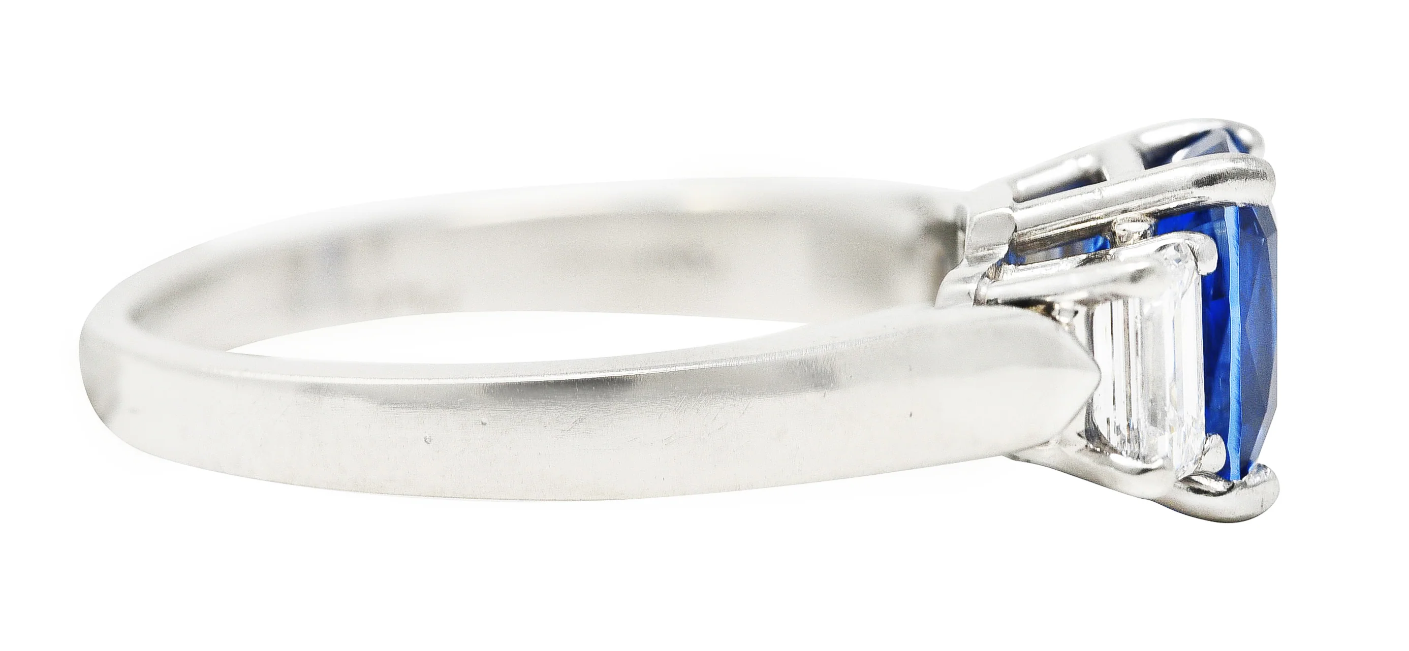 1980's 3.00 CTW Cushion Cut Sapphire Baguette Cut Diamond Platinum Vintage Three Stone Ring - Image 3