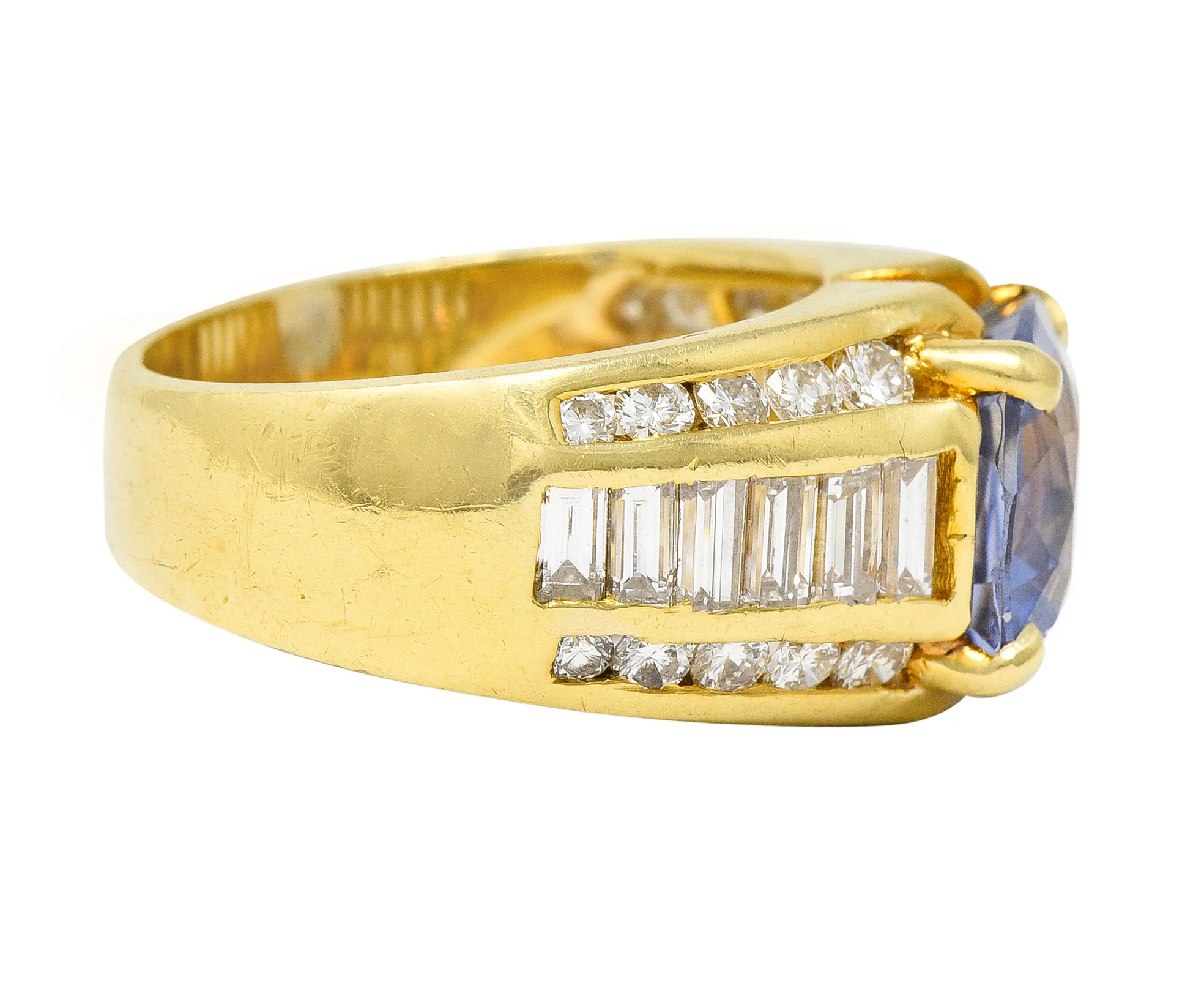 1980's 5.55 CTW No Heat Ceylon Sapphire Diamond 18 Karat Gold Vintage Ring GIA - Image 3