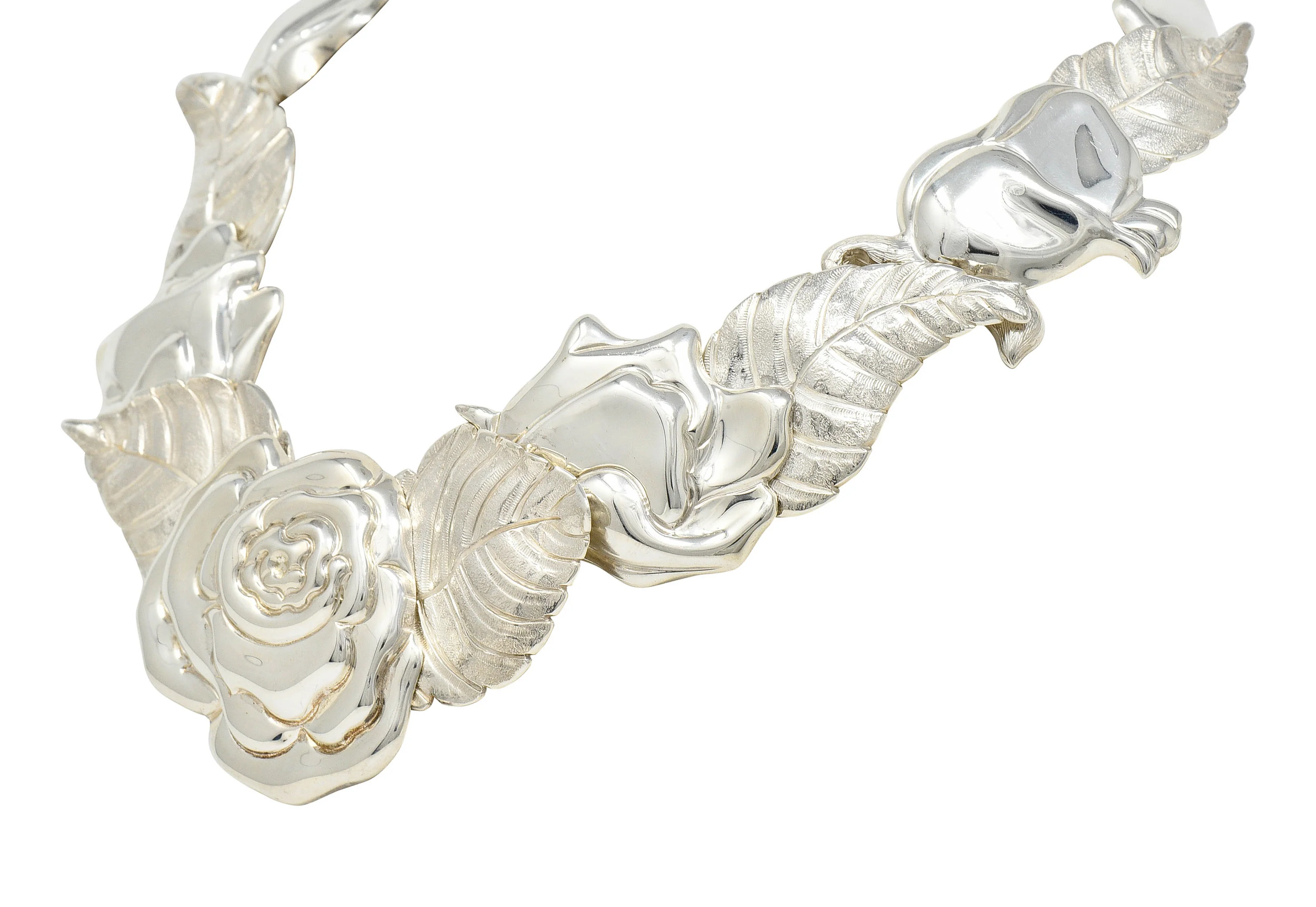 1980's Angela Cummings Tiffany & Co. Sterling Silver Flower Rose Collar Necklace - Image 4