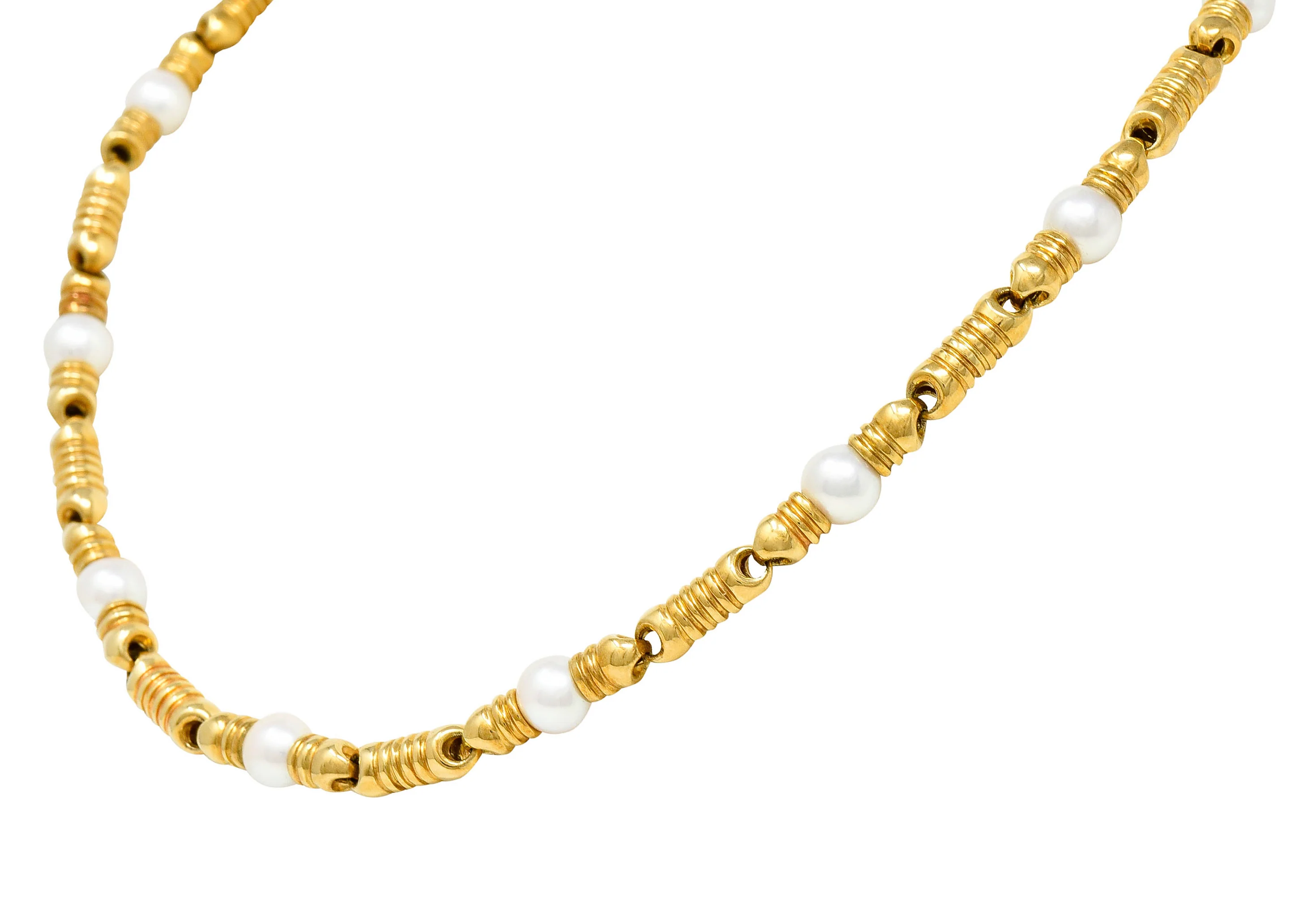 1980's Boucheron French Pearl 18 Karat Gold Station Link Necklace - Image 8
