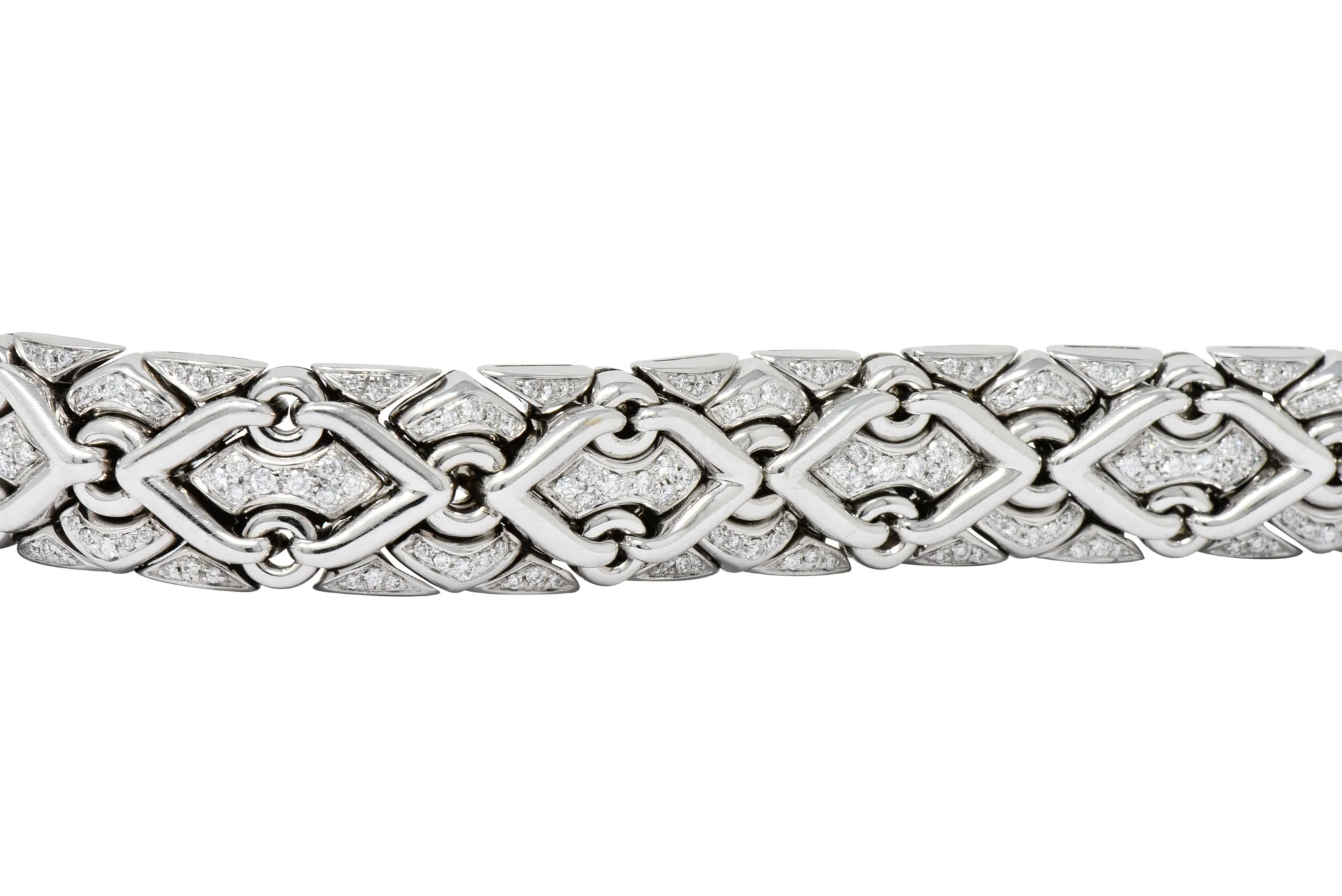 1980's Bulgari 2.40 CTW Diamond 18 Karat White Gold Trika Link Bracelet - Image 6