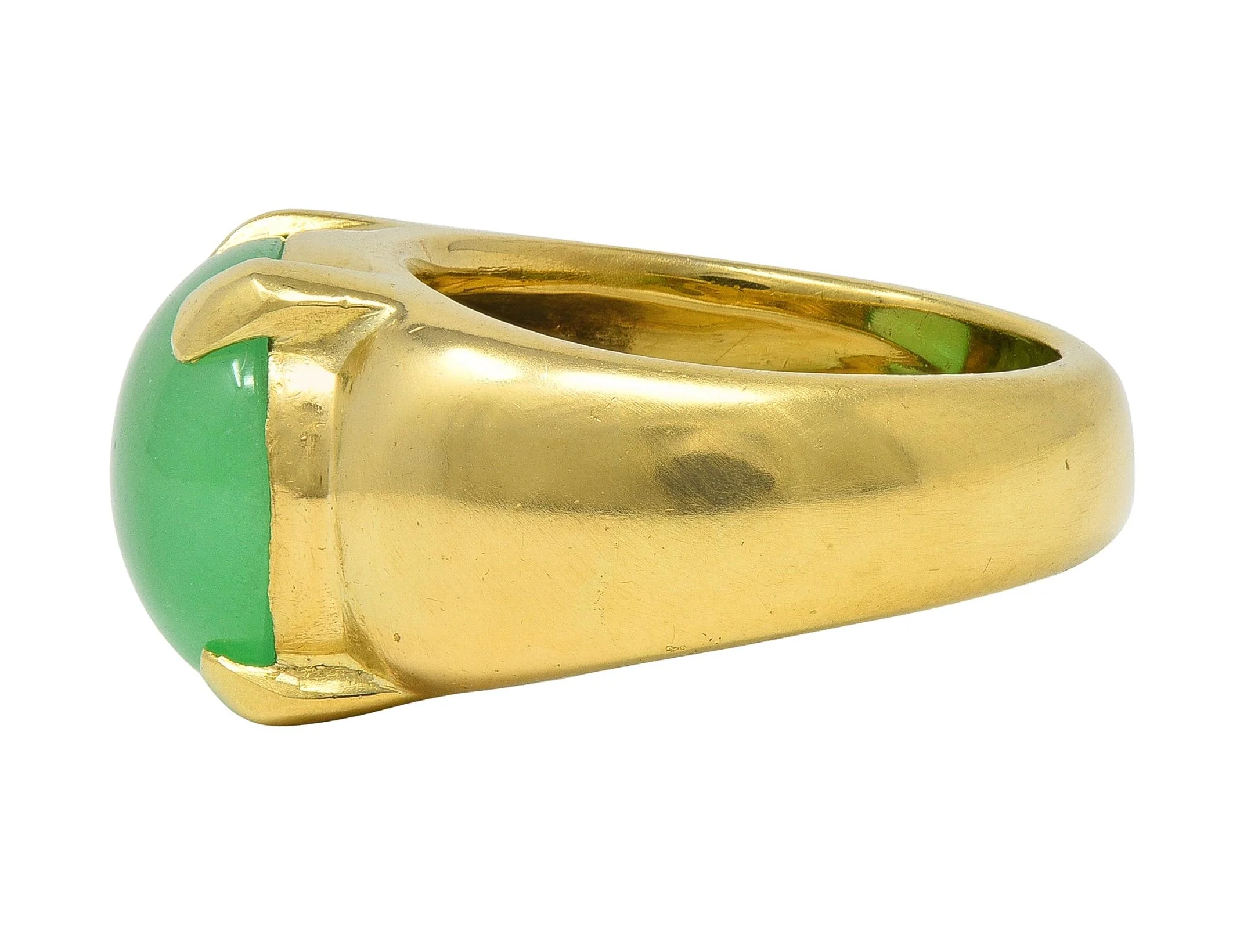 1980's Chrysoprase 18 Karat Yellow Gold Vintage Gemstone Ring - Image 4