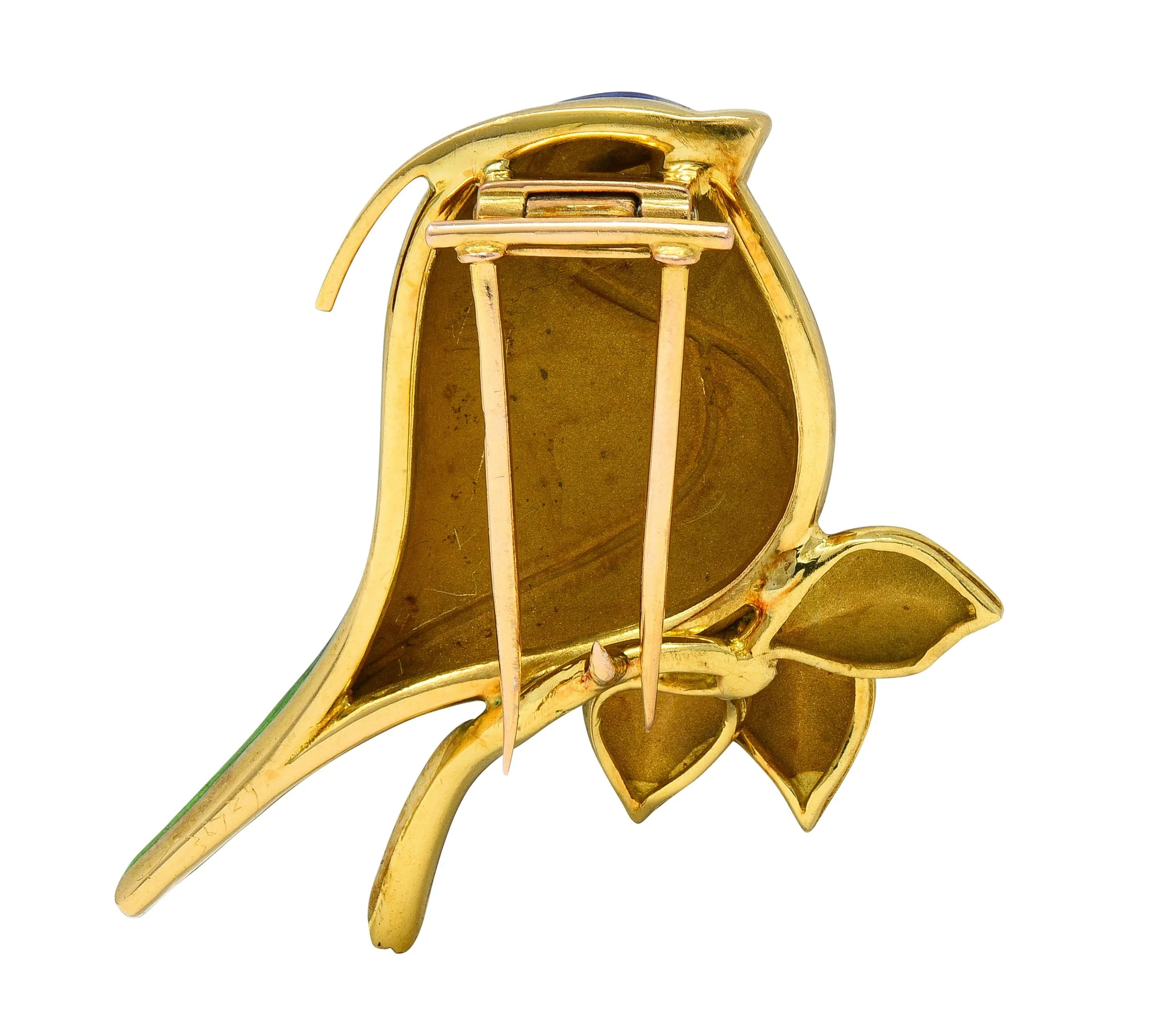 1980's Diamond Enamel 18 Karat Yellow Gold Vintage Bird Brooch - Image 4