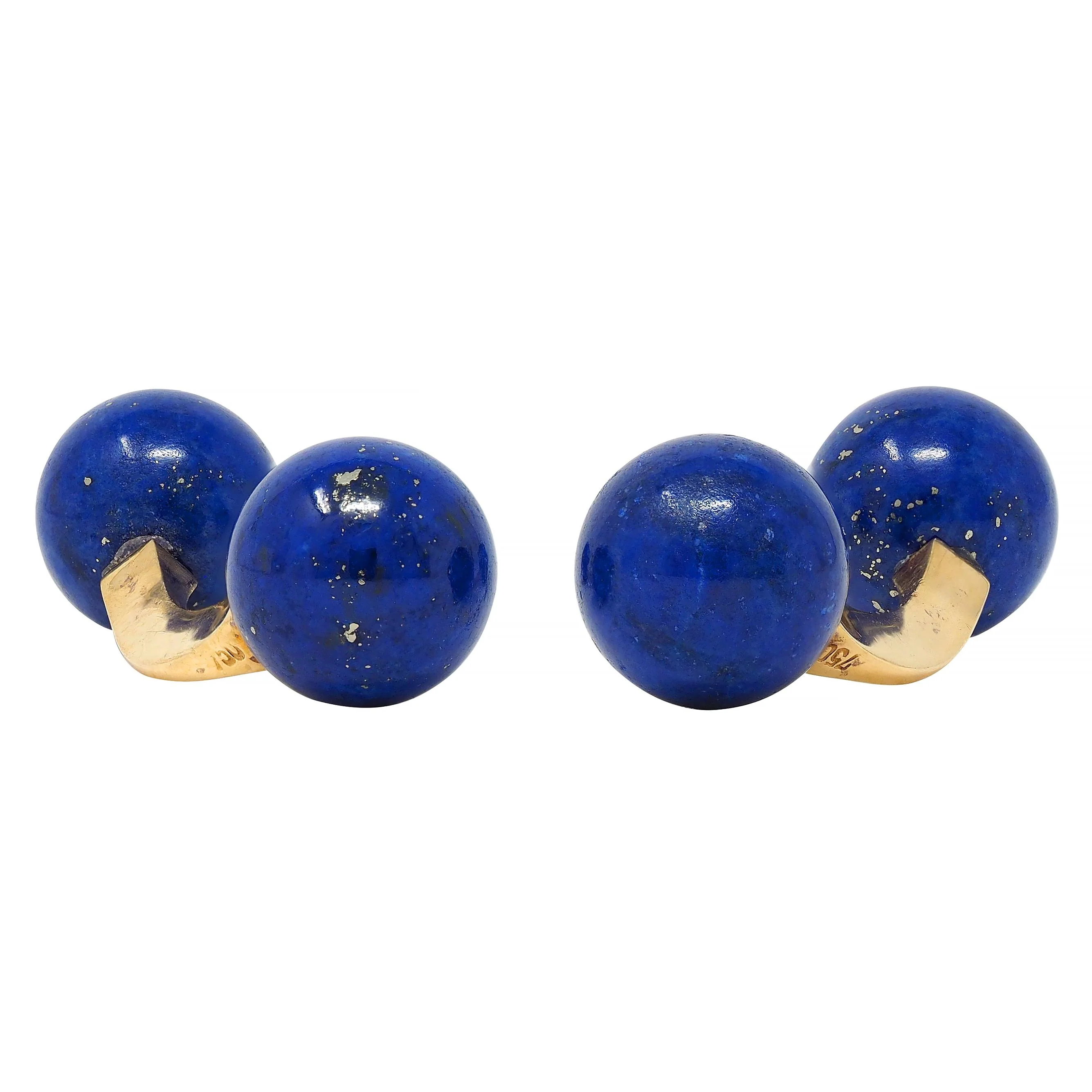 1980's Lapis Lazuli 18 Karat Yellow Gold Vintage Barbell Cufflinks - Image 3