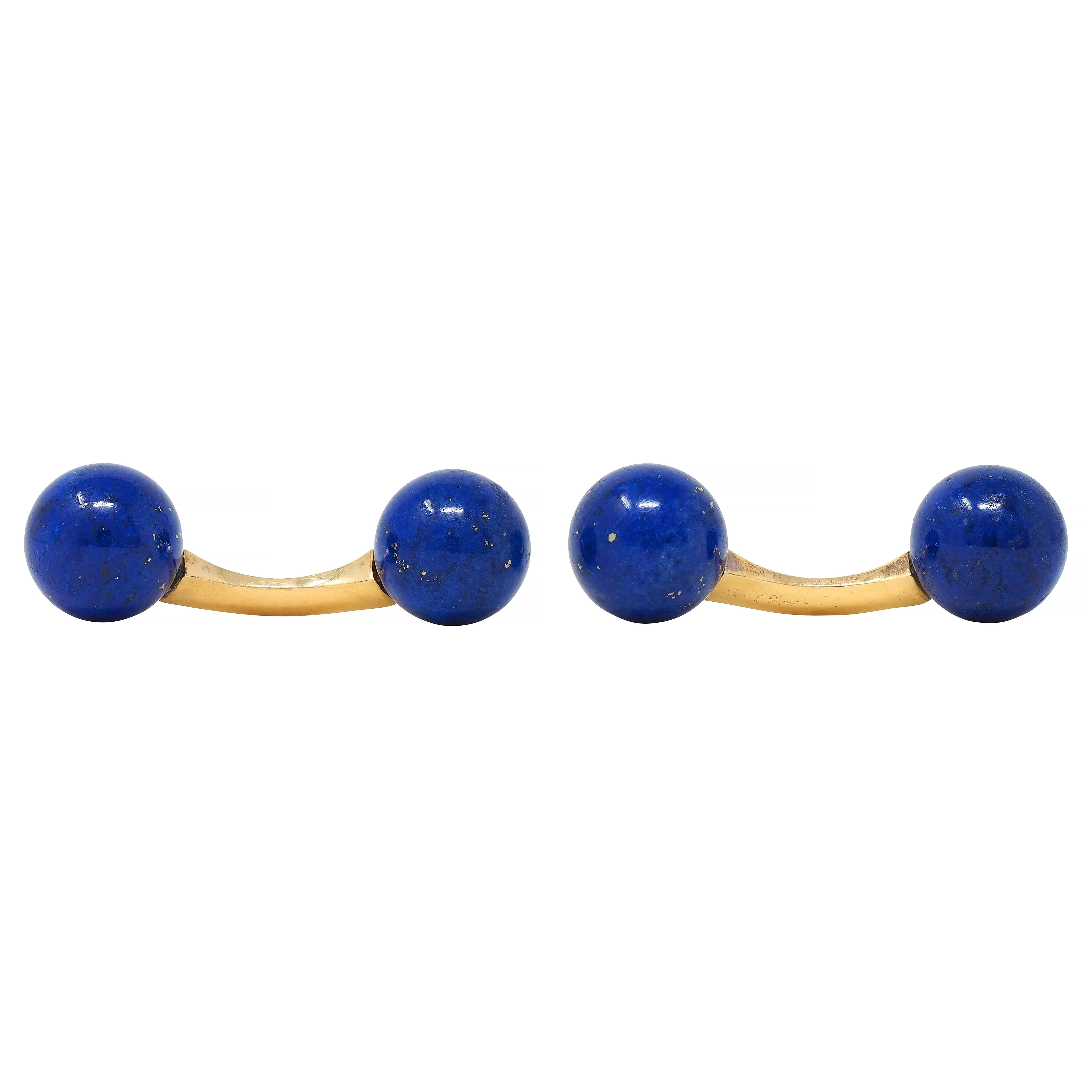 1980's Lapis Lazuli 18 Karat Yellow Gold Vintage Barbell Cufflinks - Image 4