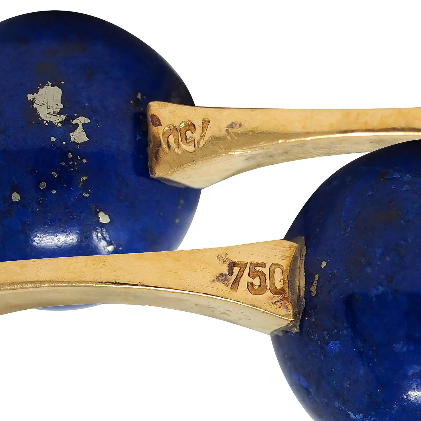 1980's Lapis Lazuli 18 Karat Yellow Gold Vintage Barbell Cufflinks - Image 7