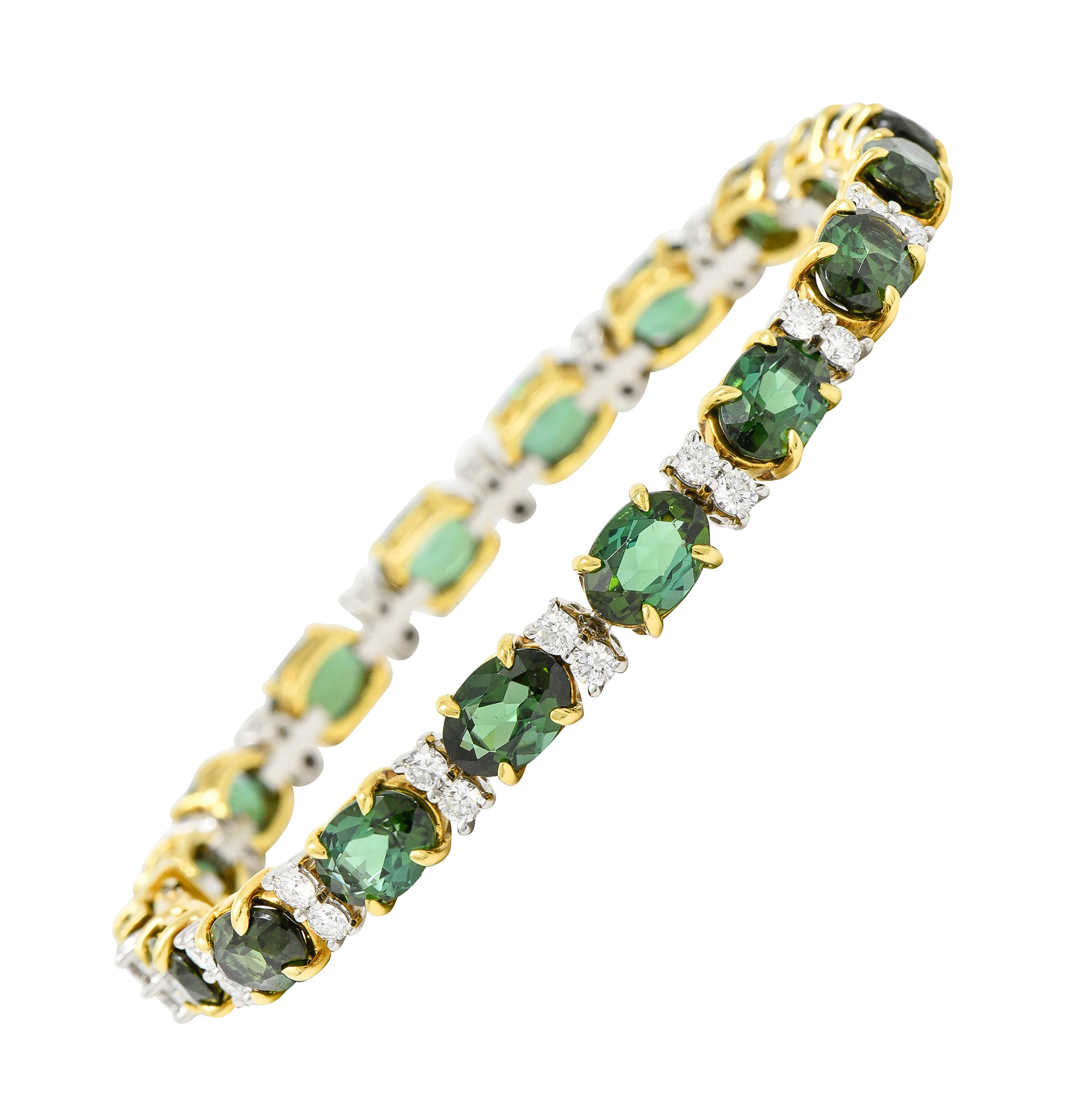 1980's Tiffany & Co. Diamond Tourmaline Platinum 18 Karat Gold Tennis Bracelet