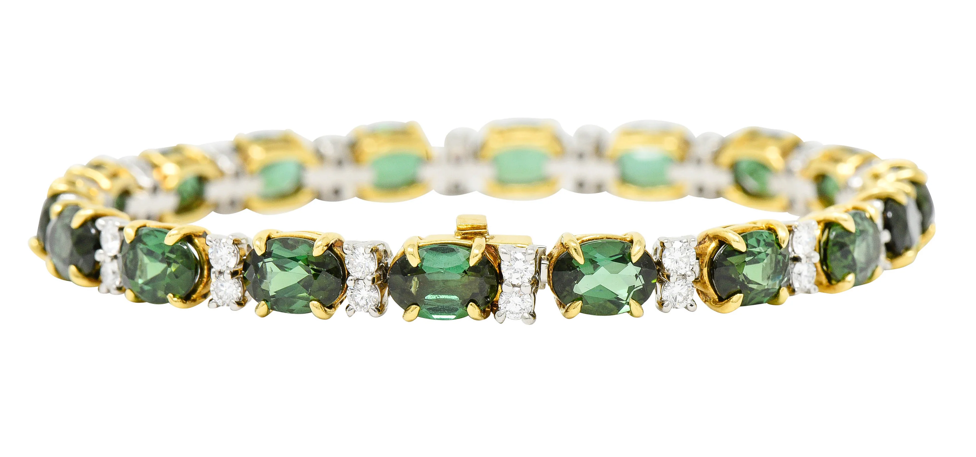 1980's Tiffany & Co. Diamond Tourmaline Platinum 18 Karat Gold Tennis Bracelet - Image 3