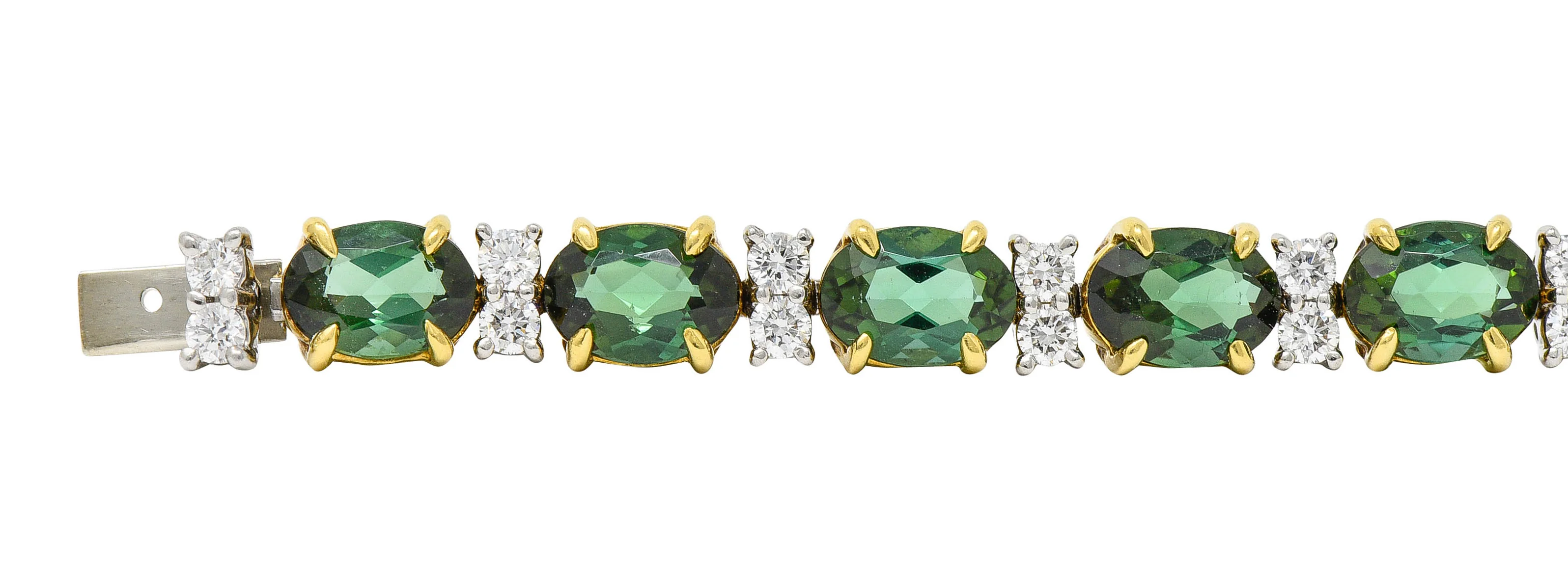 1980's Tiffany & Co. Diamond Tourmaline Platinum 18 Karat Gold Tennis Bracelet - Image 4