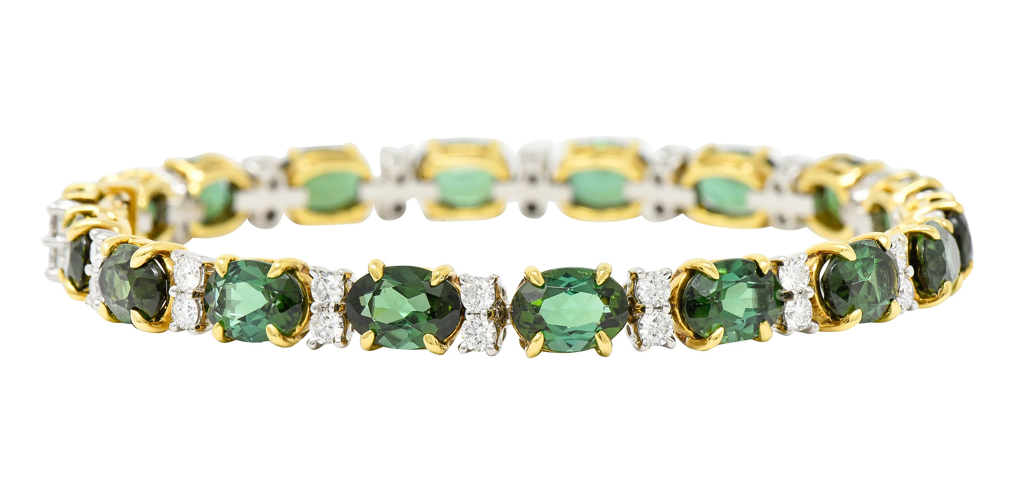 1980's Tiffany & Co. Diamond Tourmaline Platinum 18 Karat Gold Tennis Bracelet - Image 7