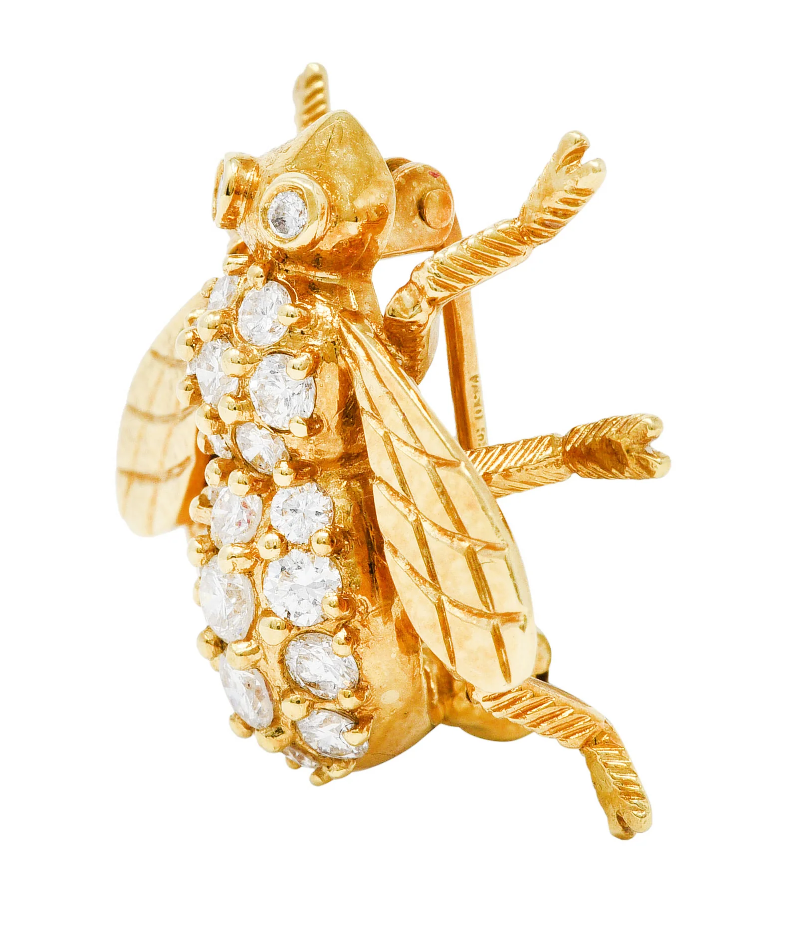 1980's Vintage 0.90 CTW Diamond 18 Karat Gold British Bee Brooch - Image 4