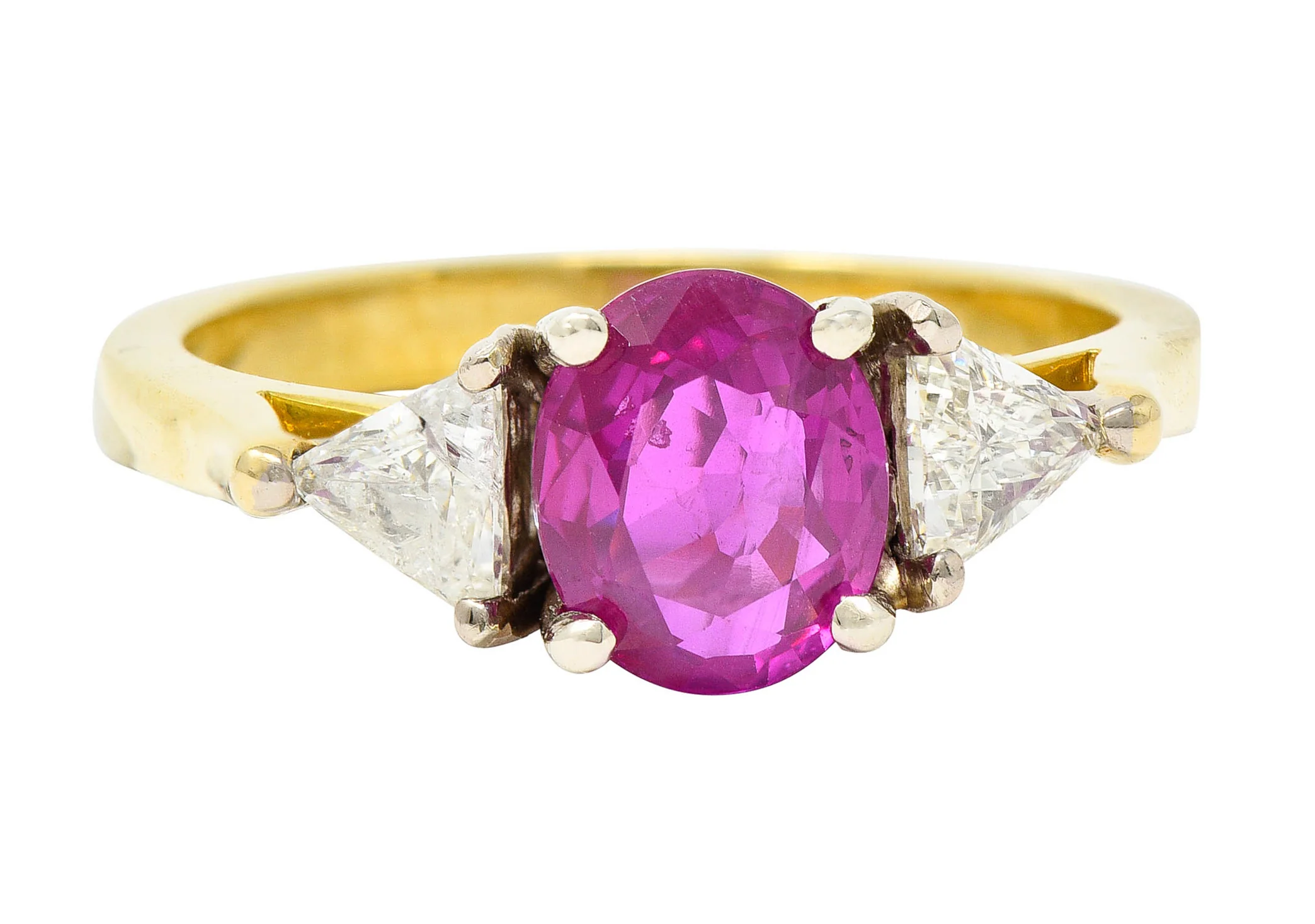 1980's Vintage 1.68 CTW Burmese Ruby Diamond 18 Karat Two-Tone Gold Ring AGL