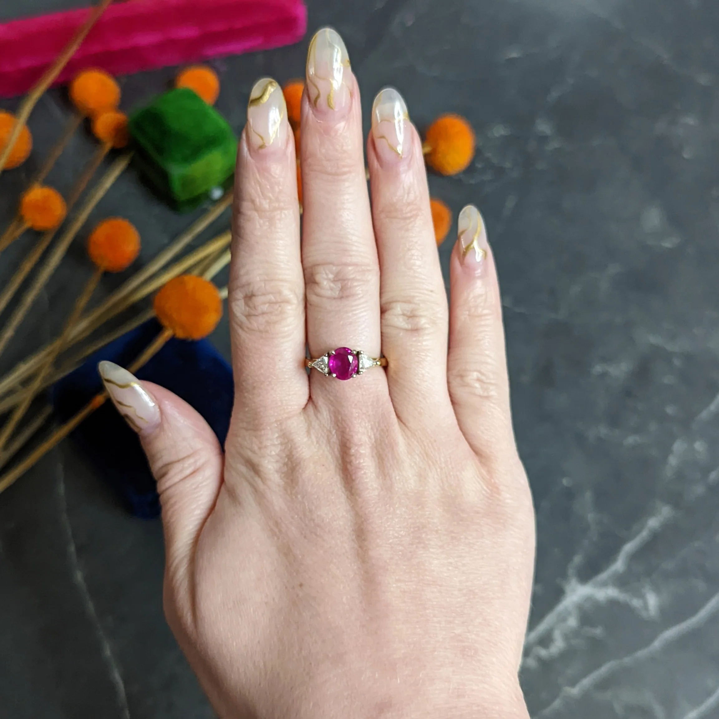 1980's Vintage 1.68 CTW Burmese Ruby Diamond 18 Karat Two-Tone Gold Ring AGL - Image 12