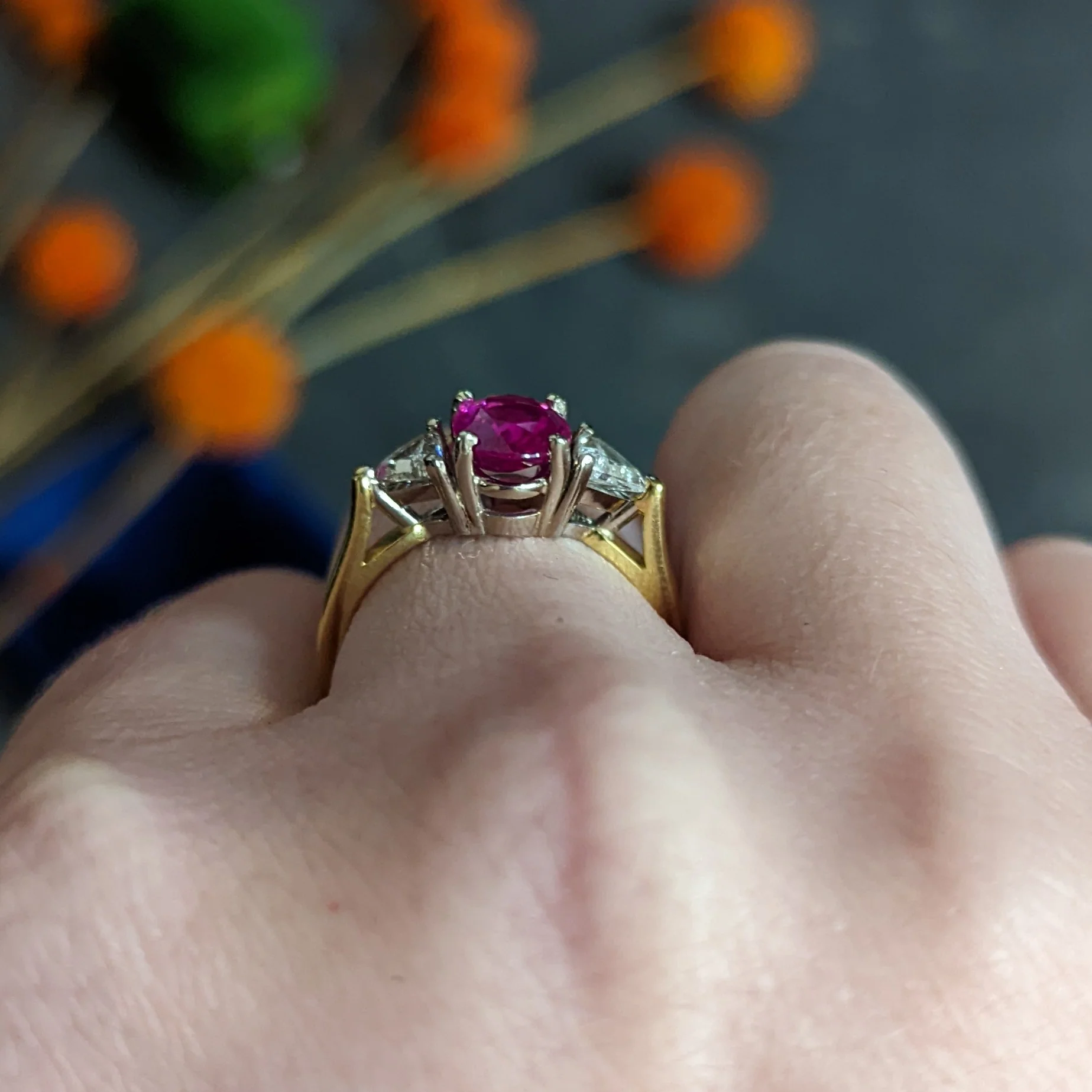 1980's Vintage 1.68 CTW Burmese Ruby Diamond 18 Karat Two-Tone Gold Ring AGL - Image 14