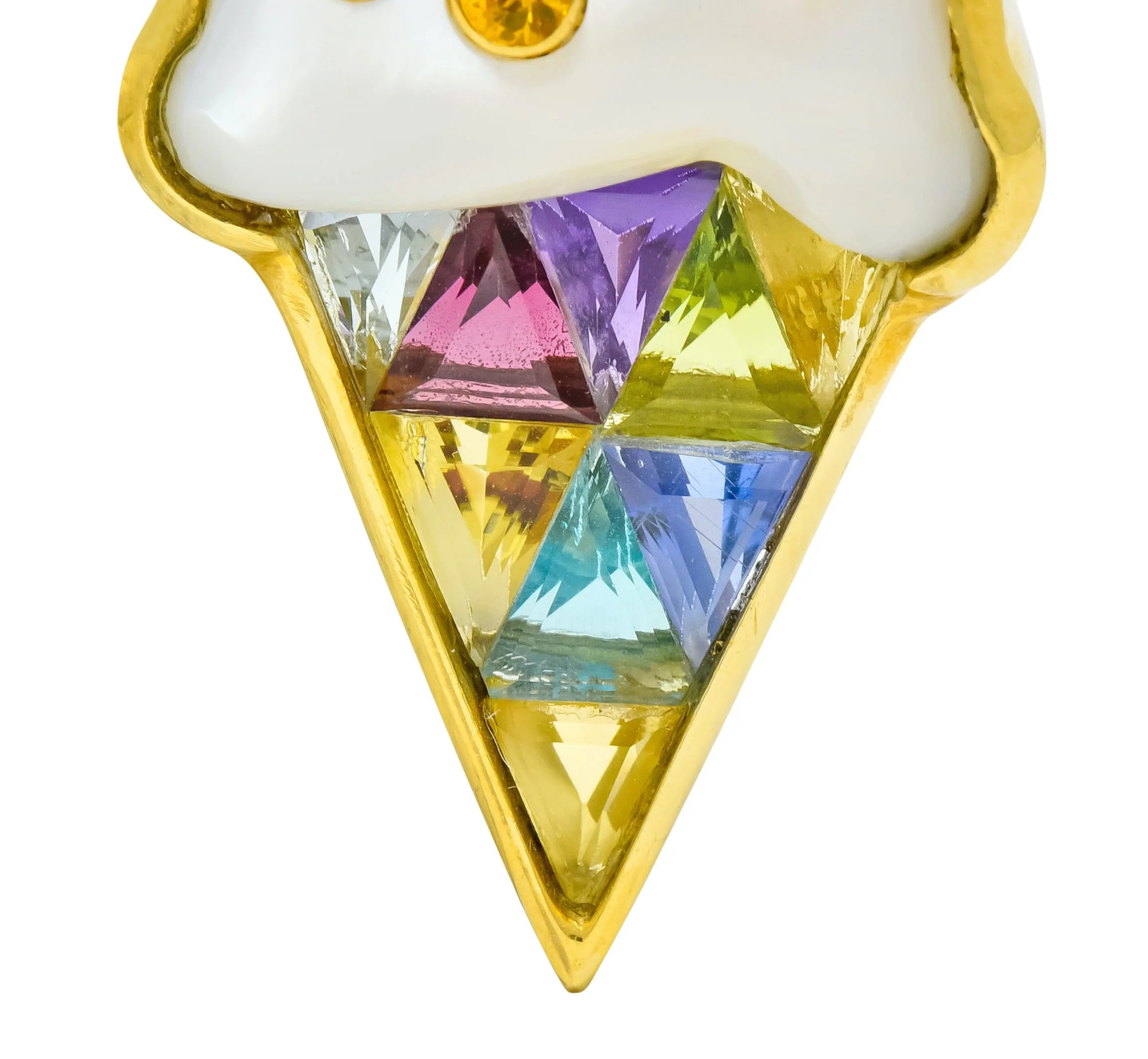 1980s Vintage 18 Karat Gold Invisible Set Multi-Gem Ice Cream Cone Brooch - Image 5