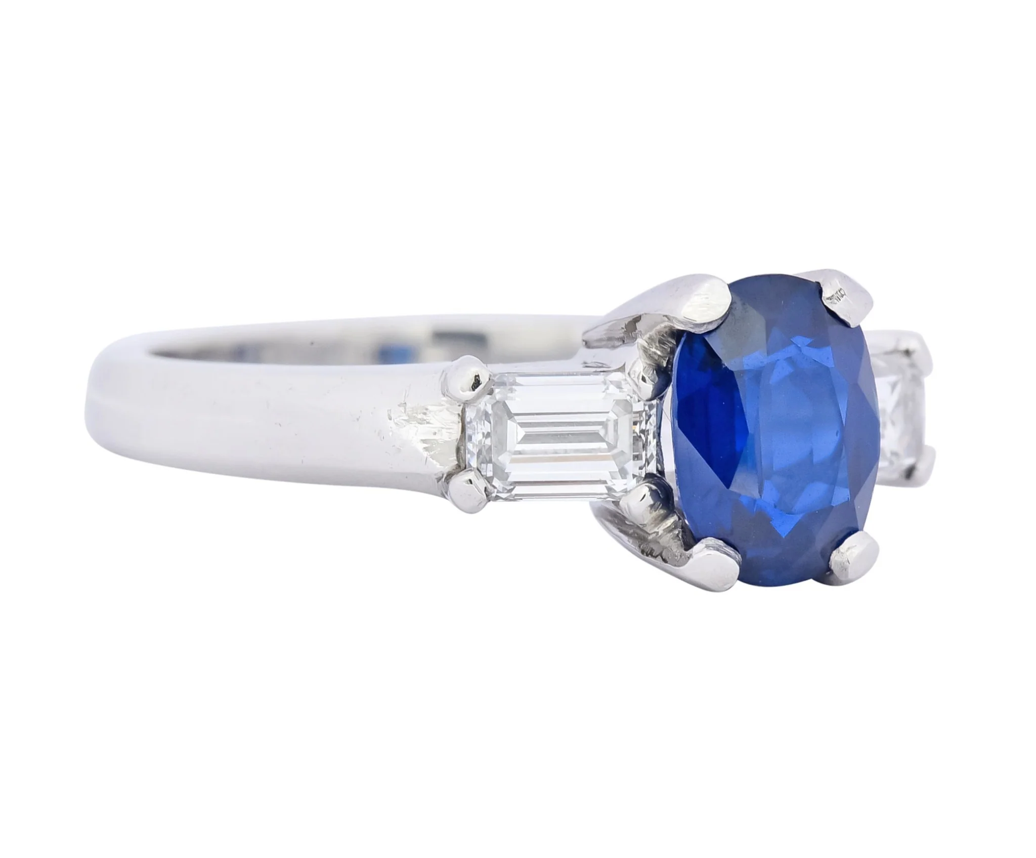 1980's Vintage 2.50 CTW No Heat Sapphire Diamond Platinum Three Stone Ring AGL - Image 2