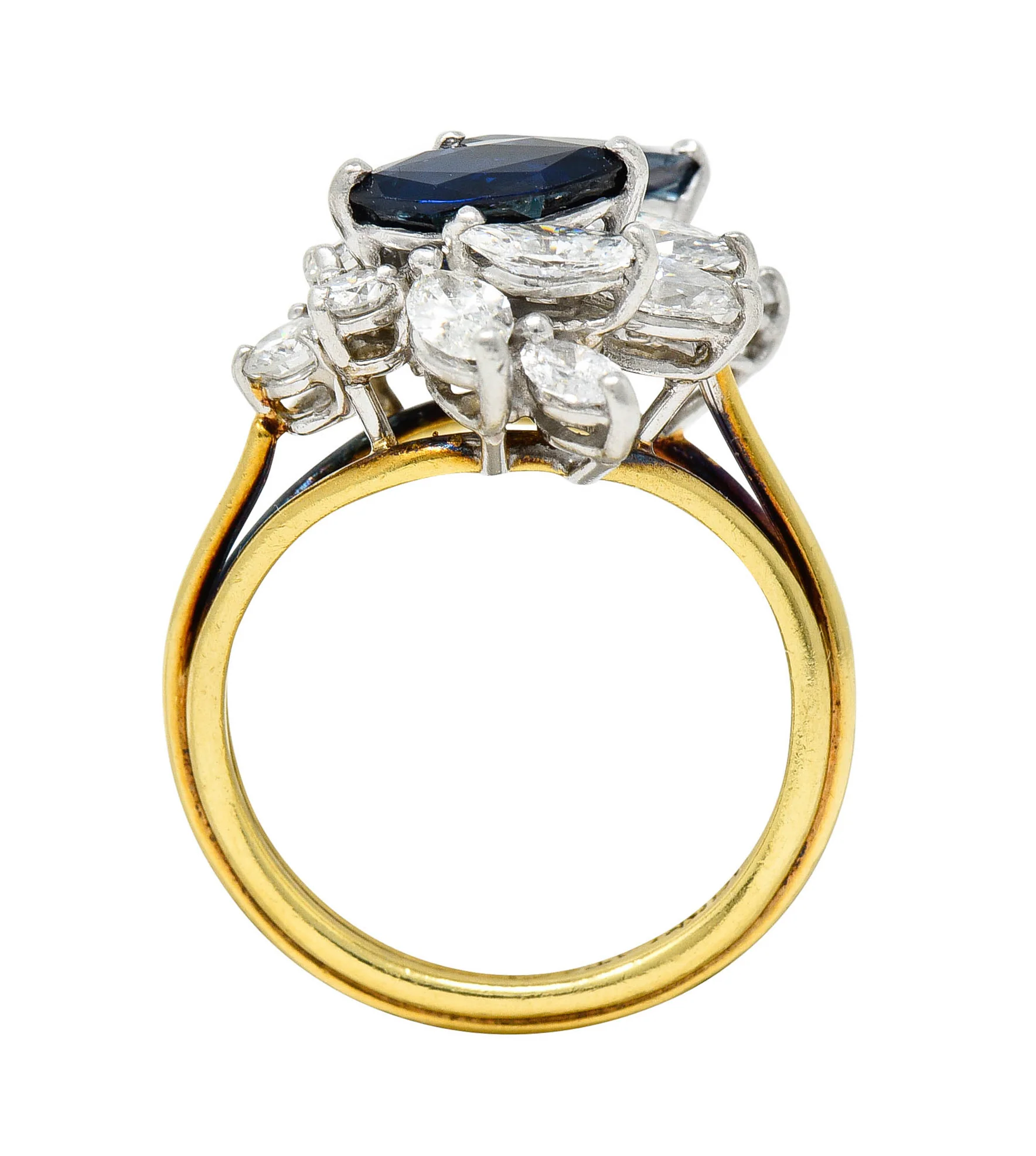 1980's Vintage 3.30 CTW Sapphire Diamond Platinum 18 Karat Gold Cluster Ring - Image 10