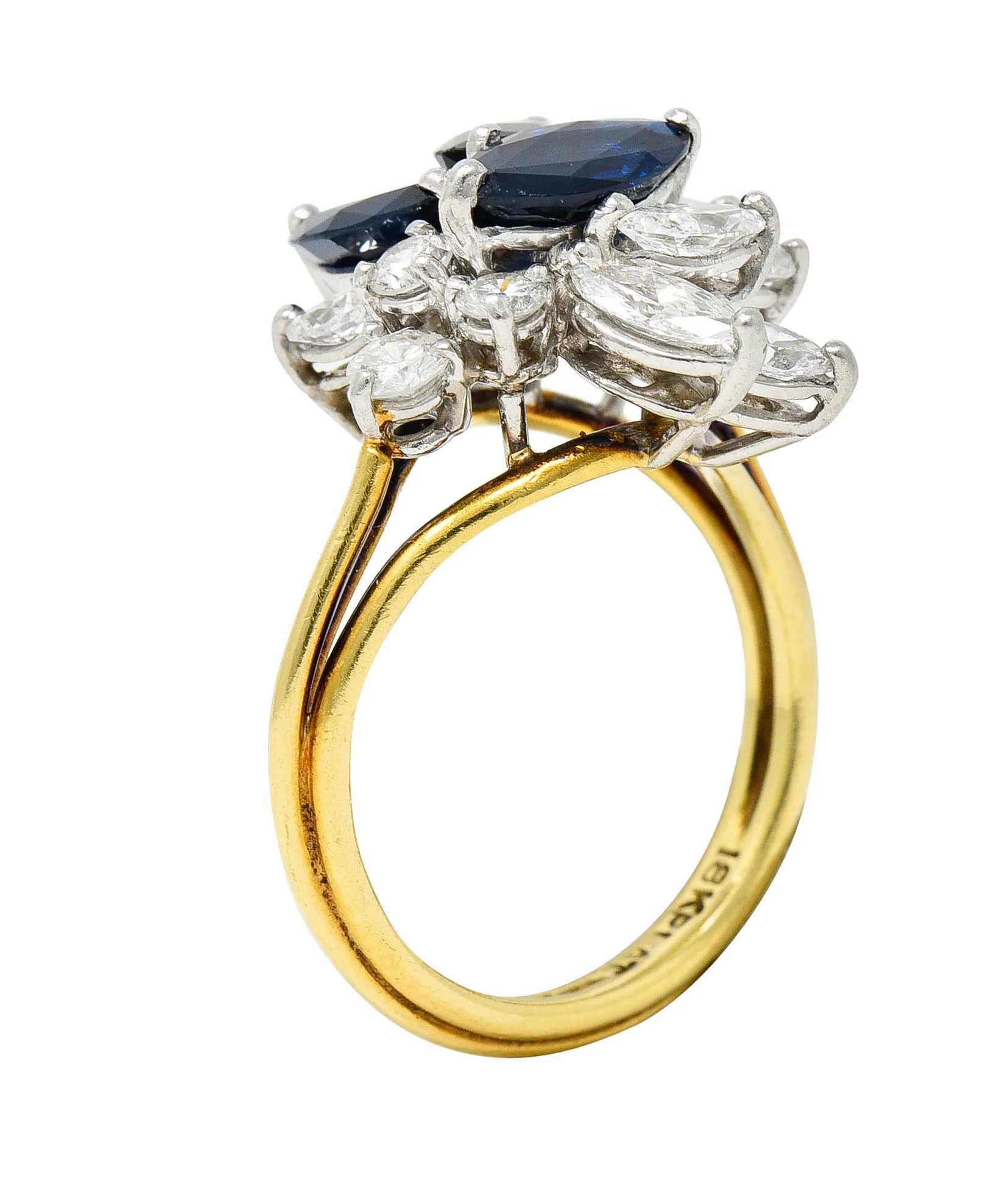 1980's Vintage 3.30 CTW Sapphire Diamond Platinum 18 Karat Gold Cluster Ring - Image 11