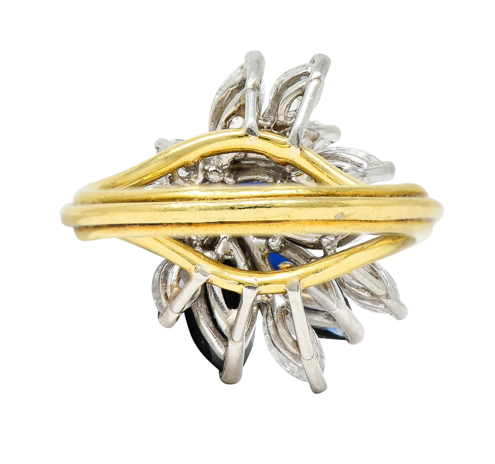 1980's Vintage 3.30 CTW Sapphire Diamond Platinum 18 Karat Gold Cluster Ring - Image 4