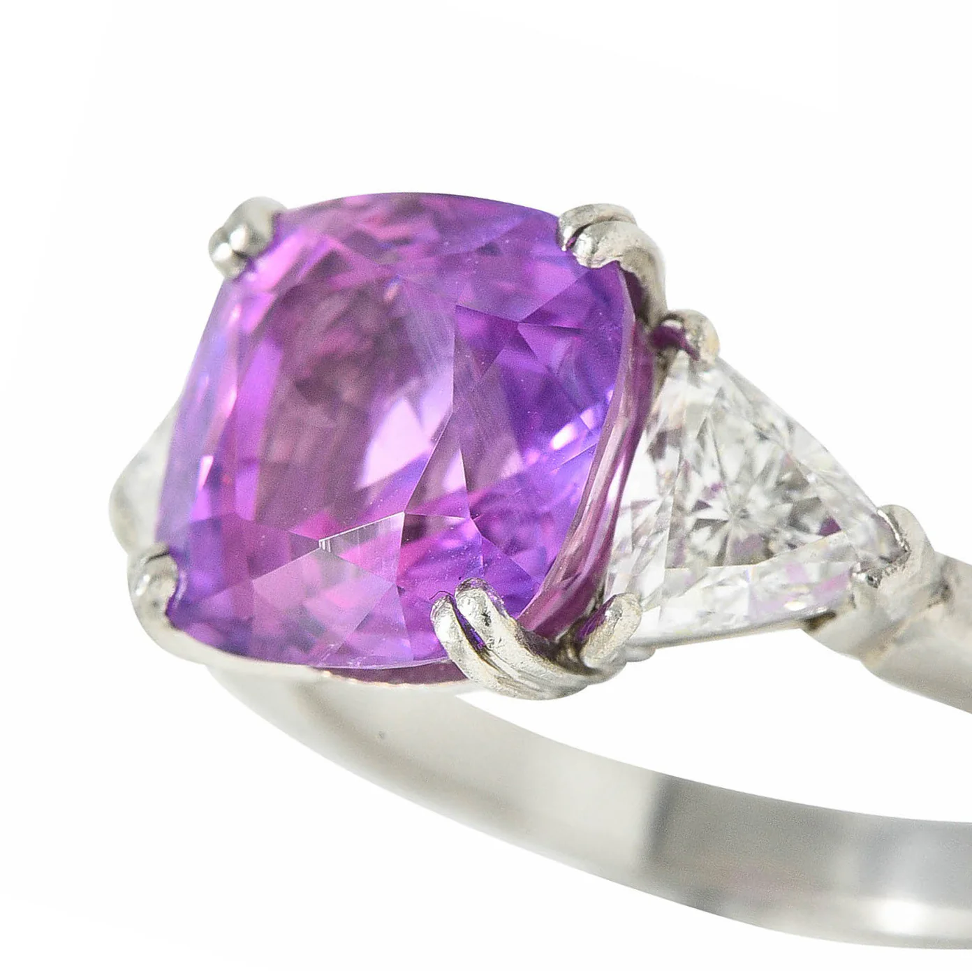 1980's Vintage 6.20 CTW Pink Sapphire Diamond Platinum Three Stone Ring - Image 7
