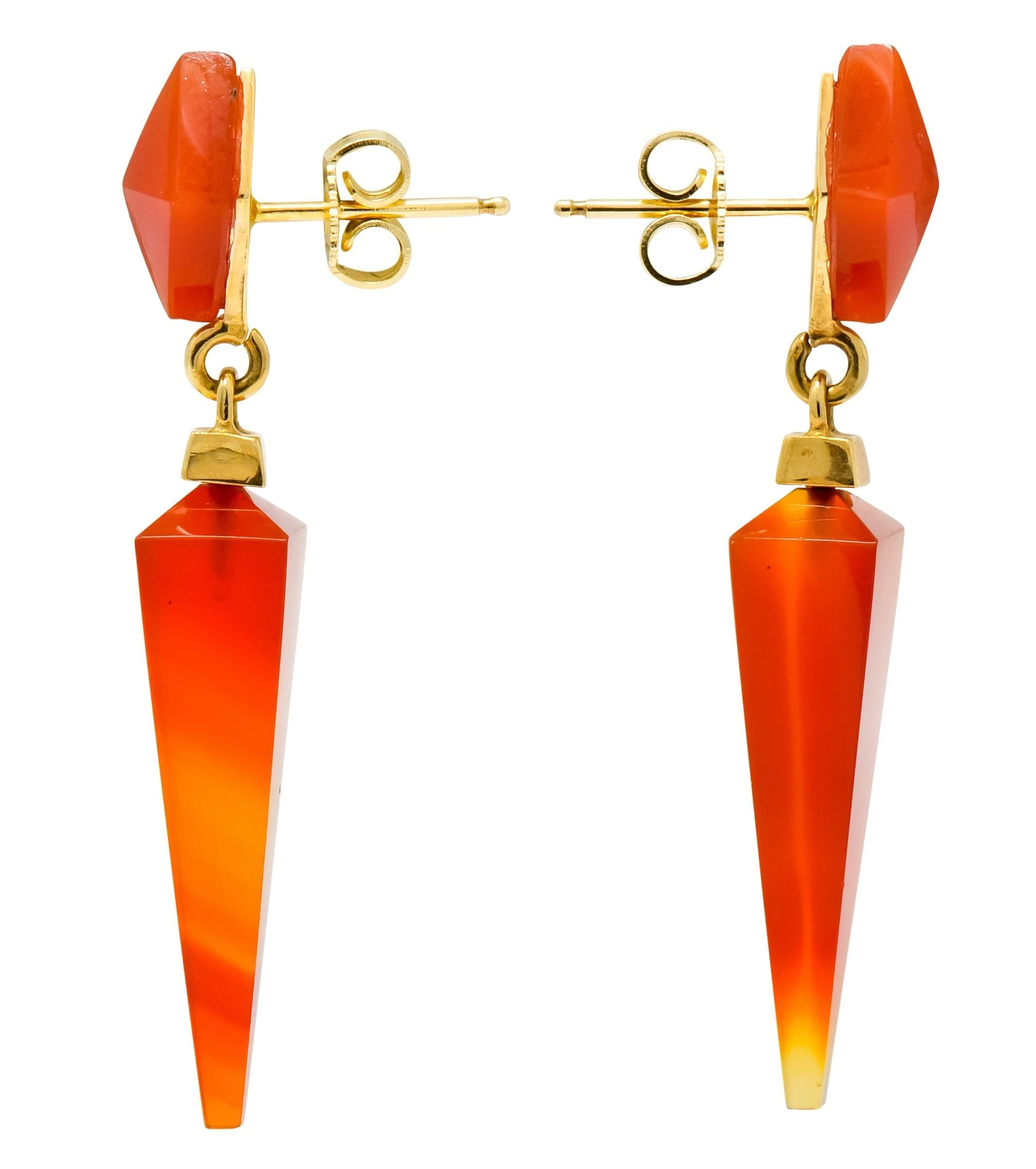 1980's Vintage Carnelian 14 Karat Gold Pyramidal Drop Earrings - Image 2