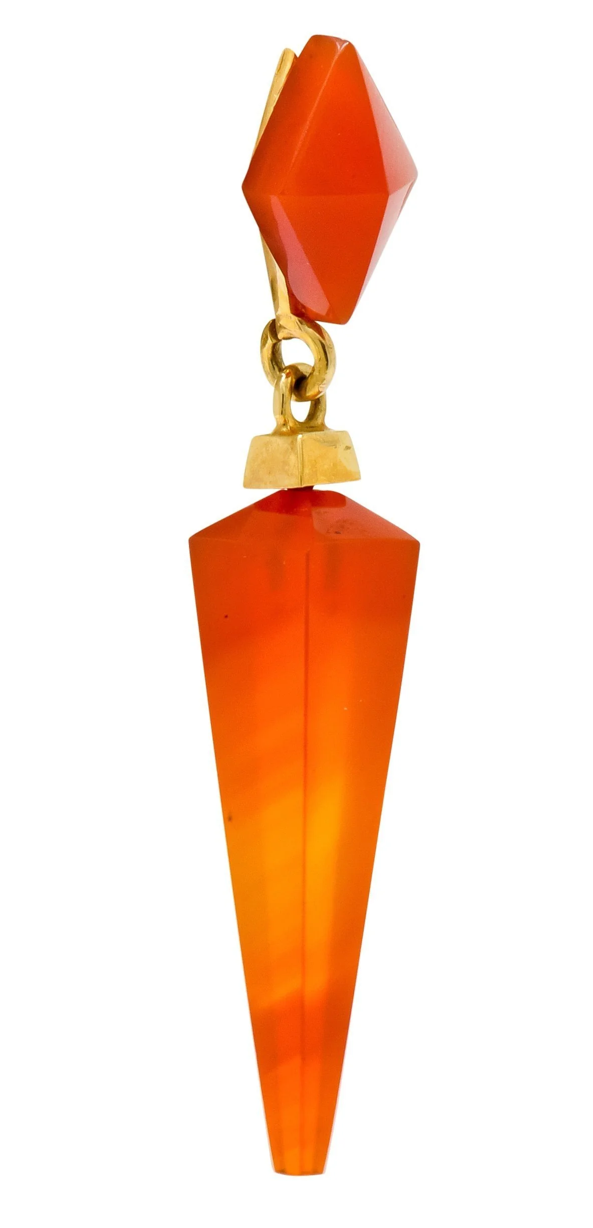 1980's Vintage Carnelian 14 Karat Gold Pyramidal Drop Earrings - Image 3