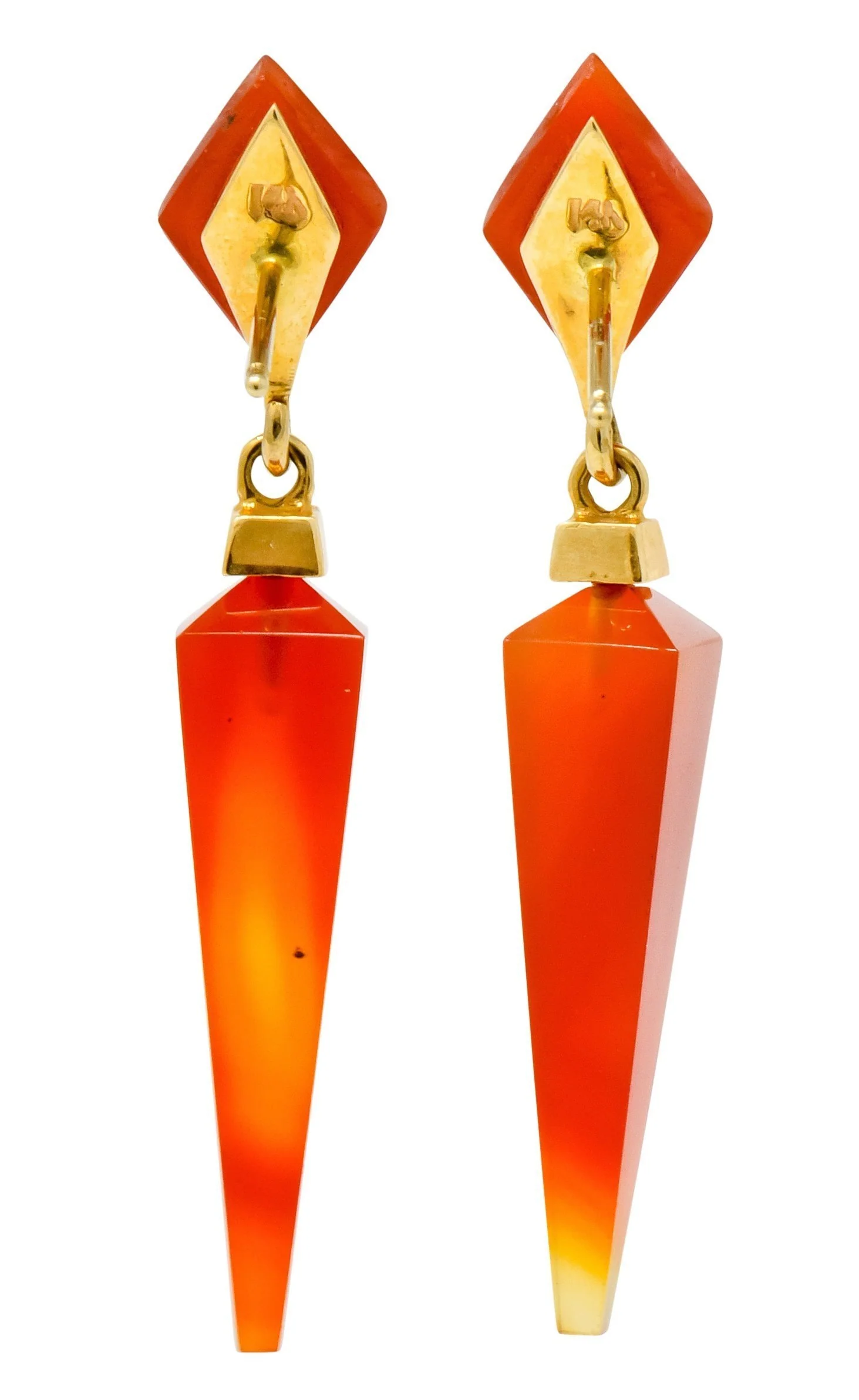 1980's Vintage Carnelian 14 Karat Gold Pyramidal Drop Earrings - Image 5