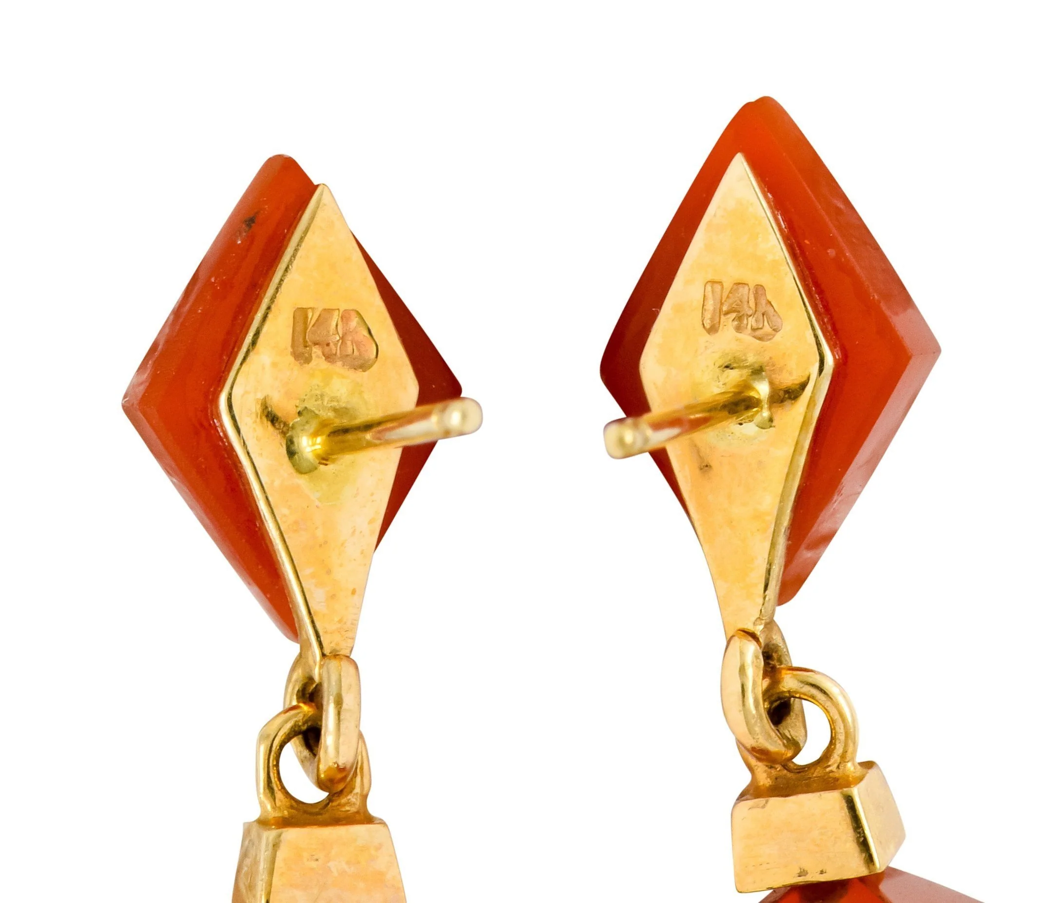 1980's Vintage Carnelian 14 Karat Gold Pyramidal Drop Earrings - Image 6