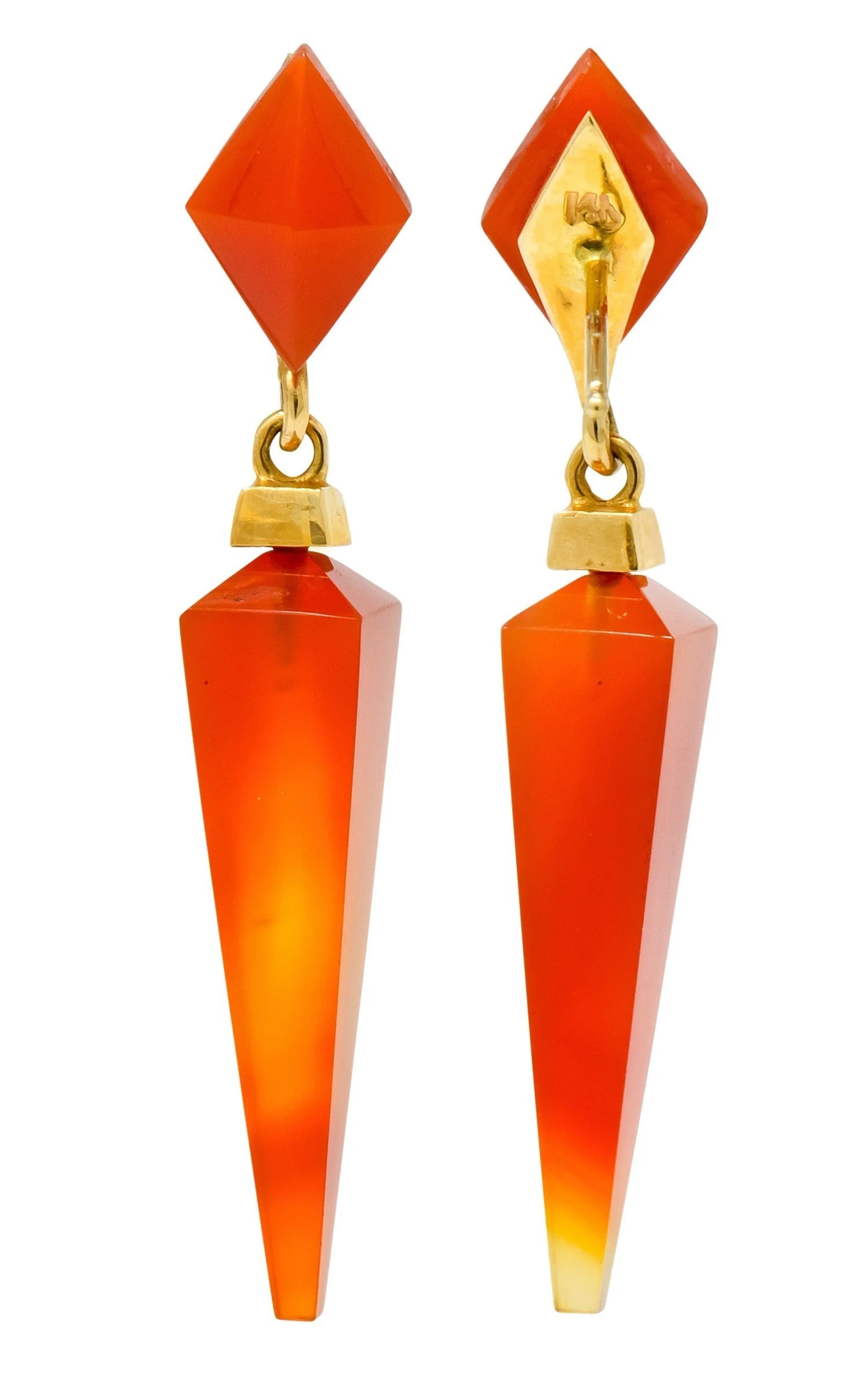 1980's Vintage Carnelian 14 Karat Gold Pyramidal Drop Earrings - Image 7