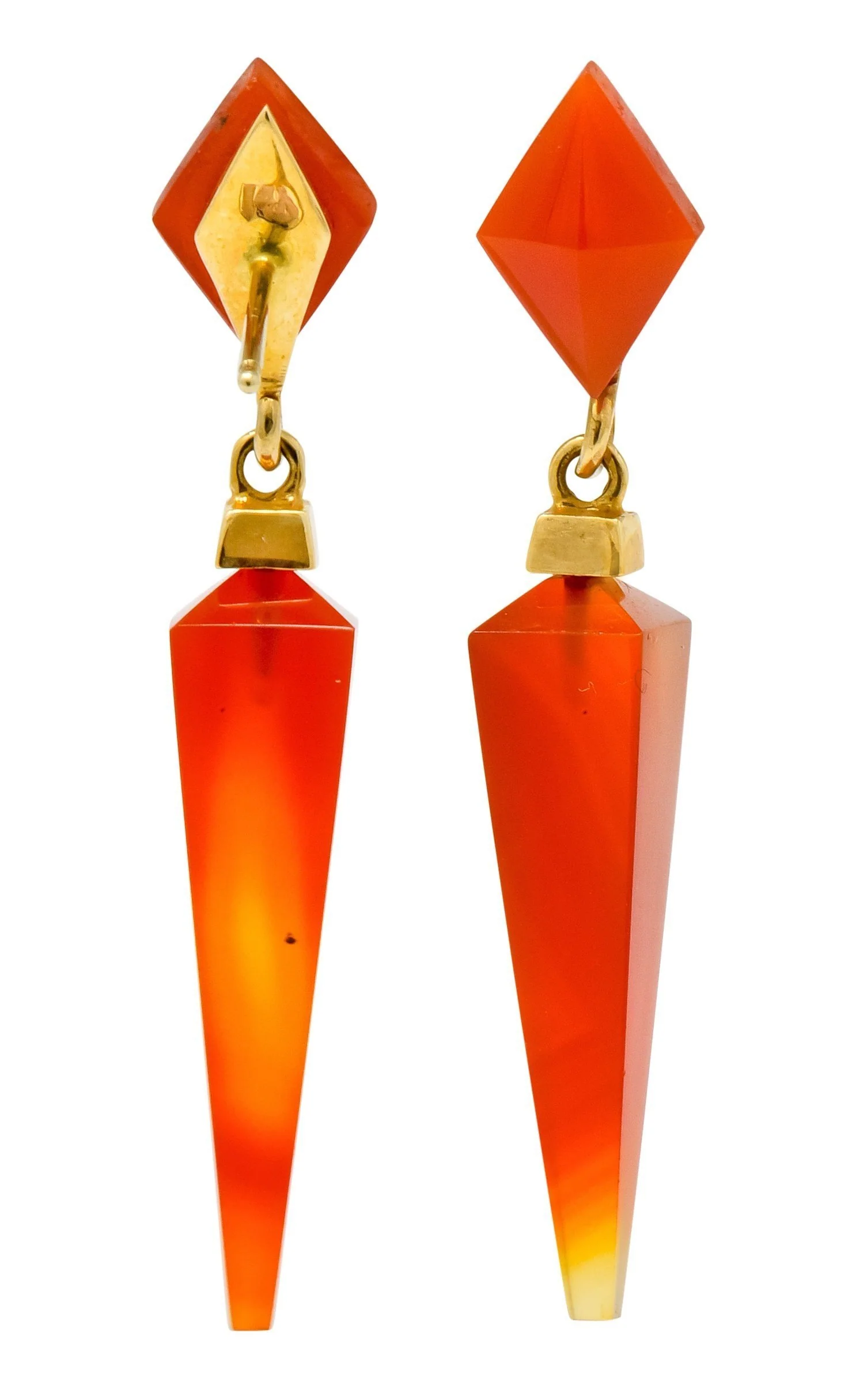 1980's Vintage Carnelian 14 Karat Gold Pyramidal Drop Earrings - Image 8