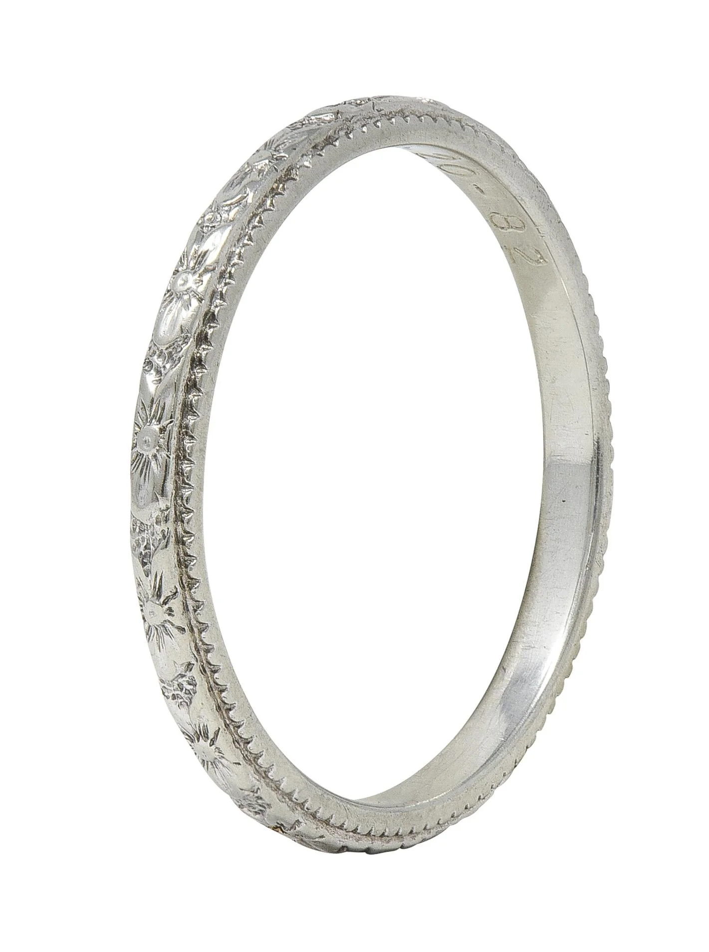 1982 18 Karat White Gold Vintage Orange Blossom Wedding Band Ring - Image 2