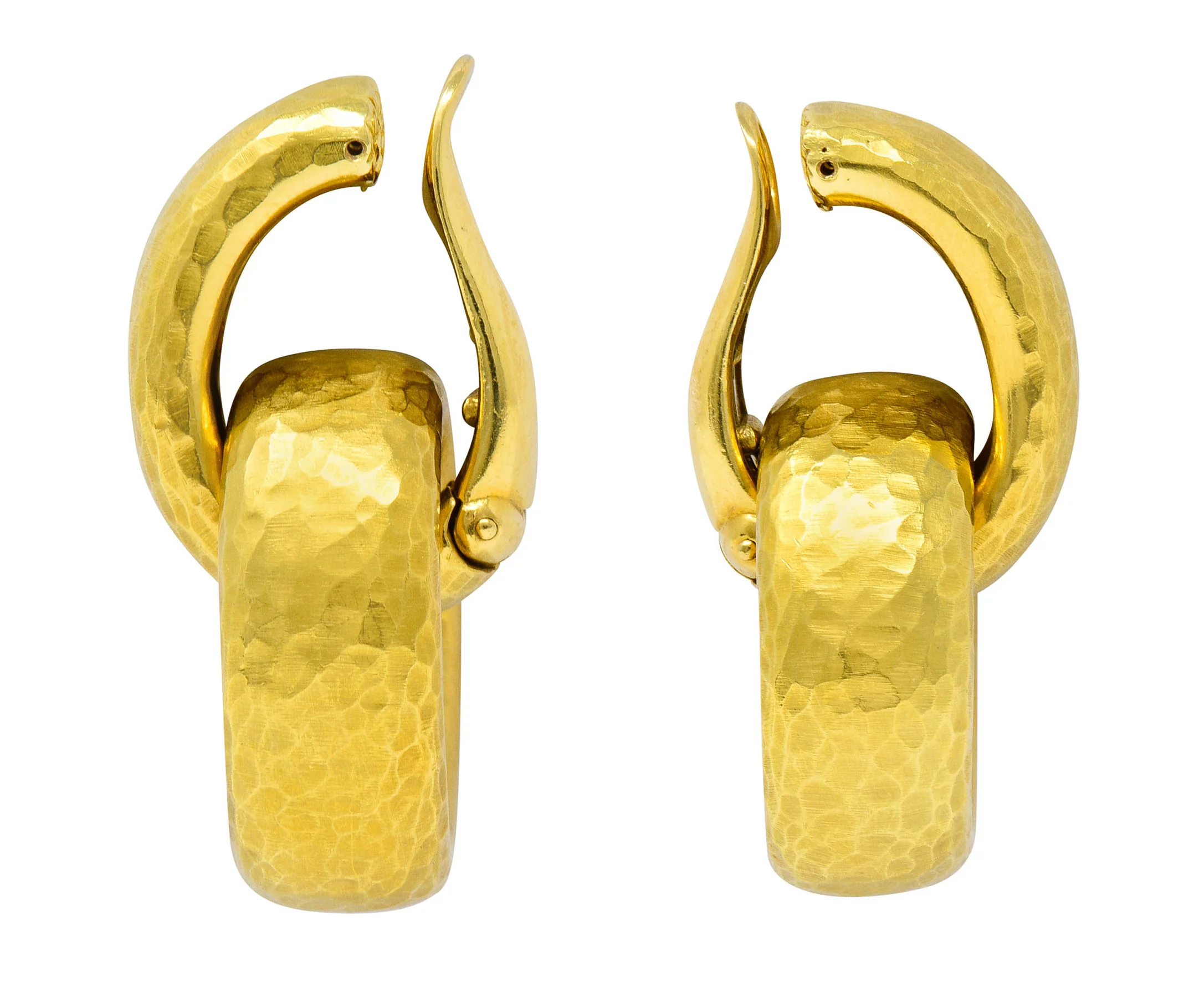 1989 Paloma Picasso Tiffany & Co. 18 Karat Gold Hammered Drop Ear-Clip Earrings - Image 3