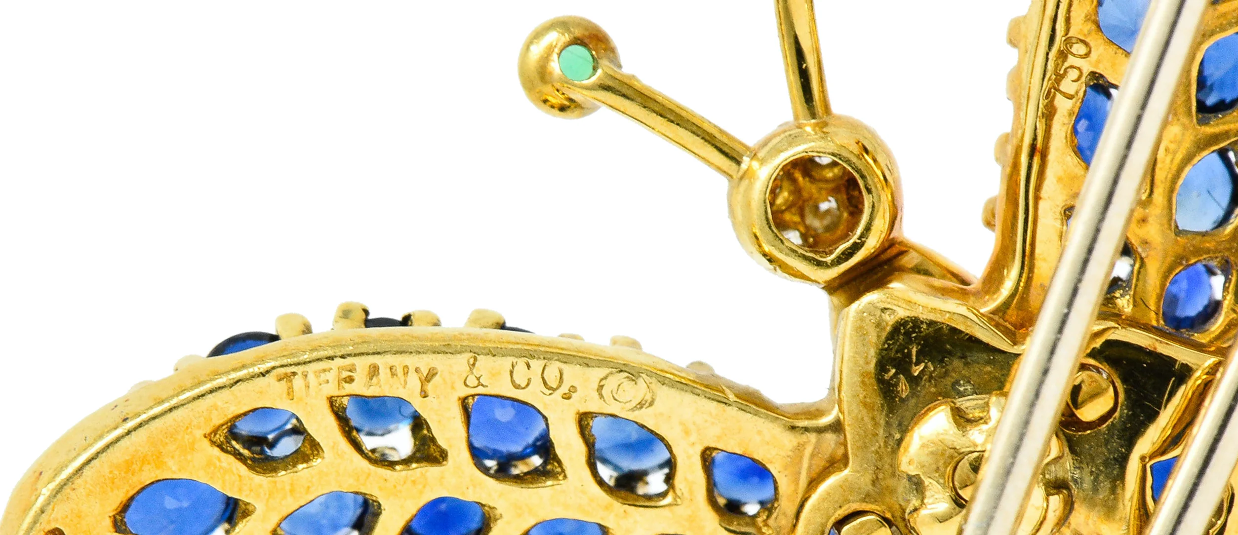 1989 Tiffany & Co. 4.22 CTW Sapphire Diamond Emerald 18 Karat Gold Butterfly Brooch - Image 5