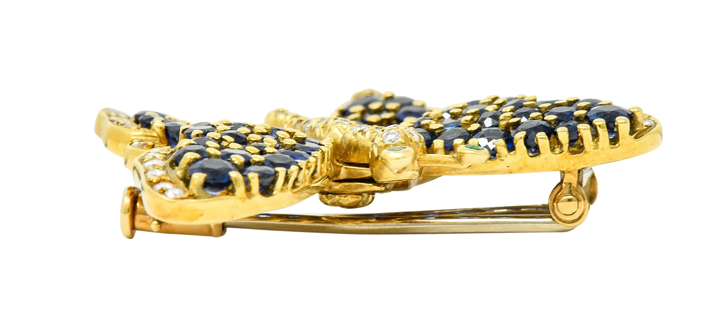 1989 Tiffany & Co. 4.22 CTW Sapphire Diamond Emerald 18 Karat Gold Butterfly Brooch - Image 8