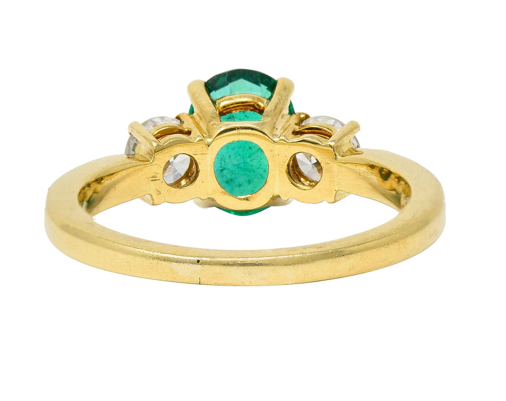 1990's 1.60 CTW Oval Cut Emerald Diamond 18 Karat Yellow Gold Vintage Three Stone GIA - Image 4
