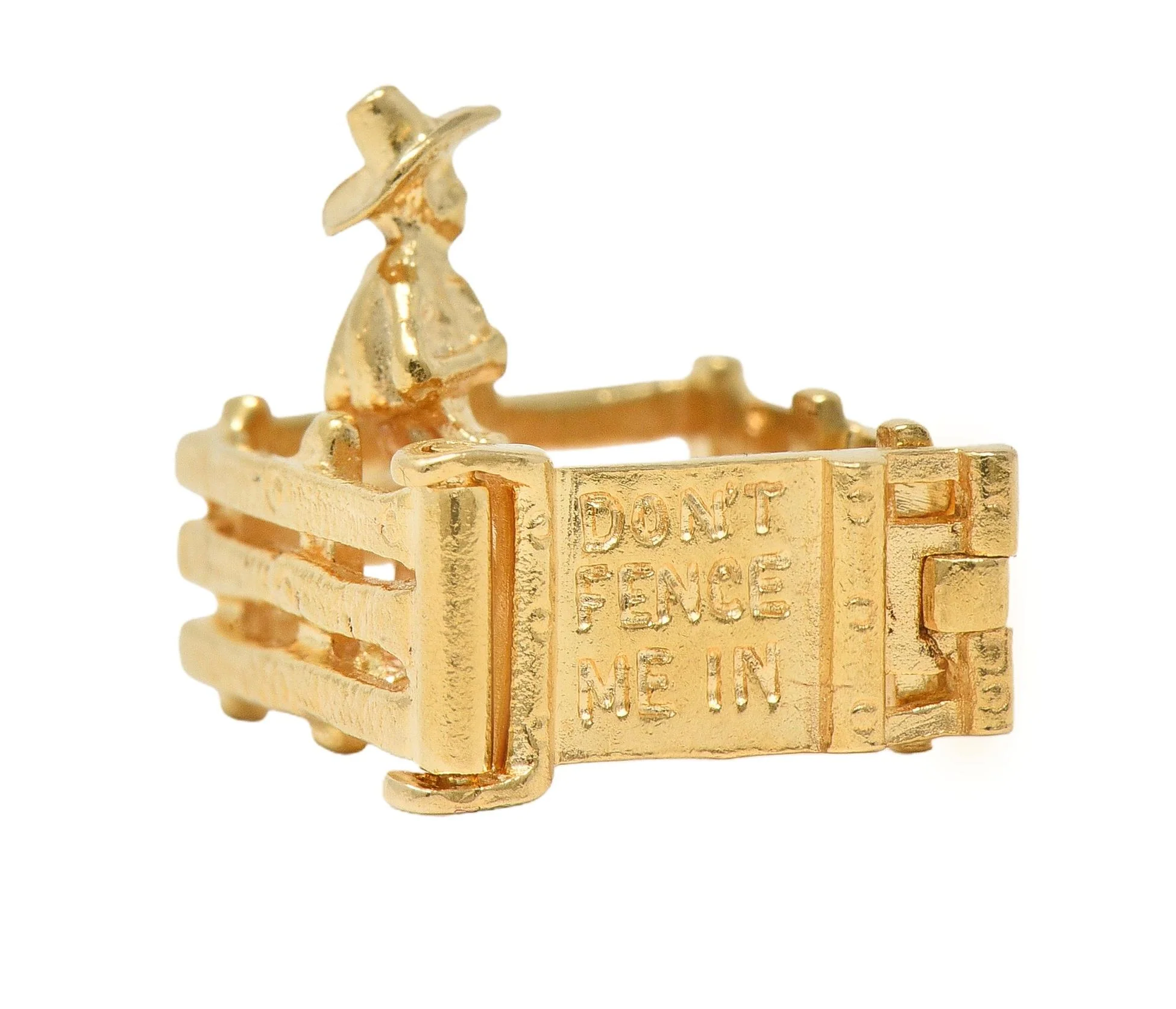 1990's 14 Karat Yellow Gold Vintage Farmer-In-A-Pen Pendant Charm - Image 4