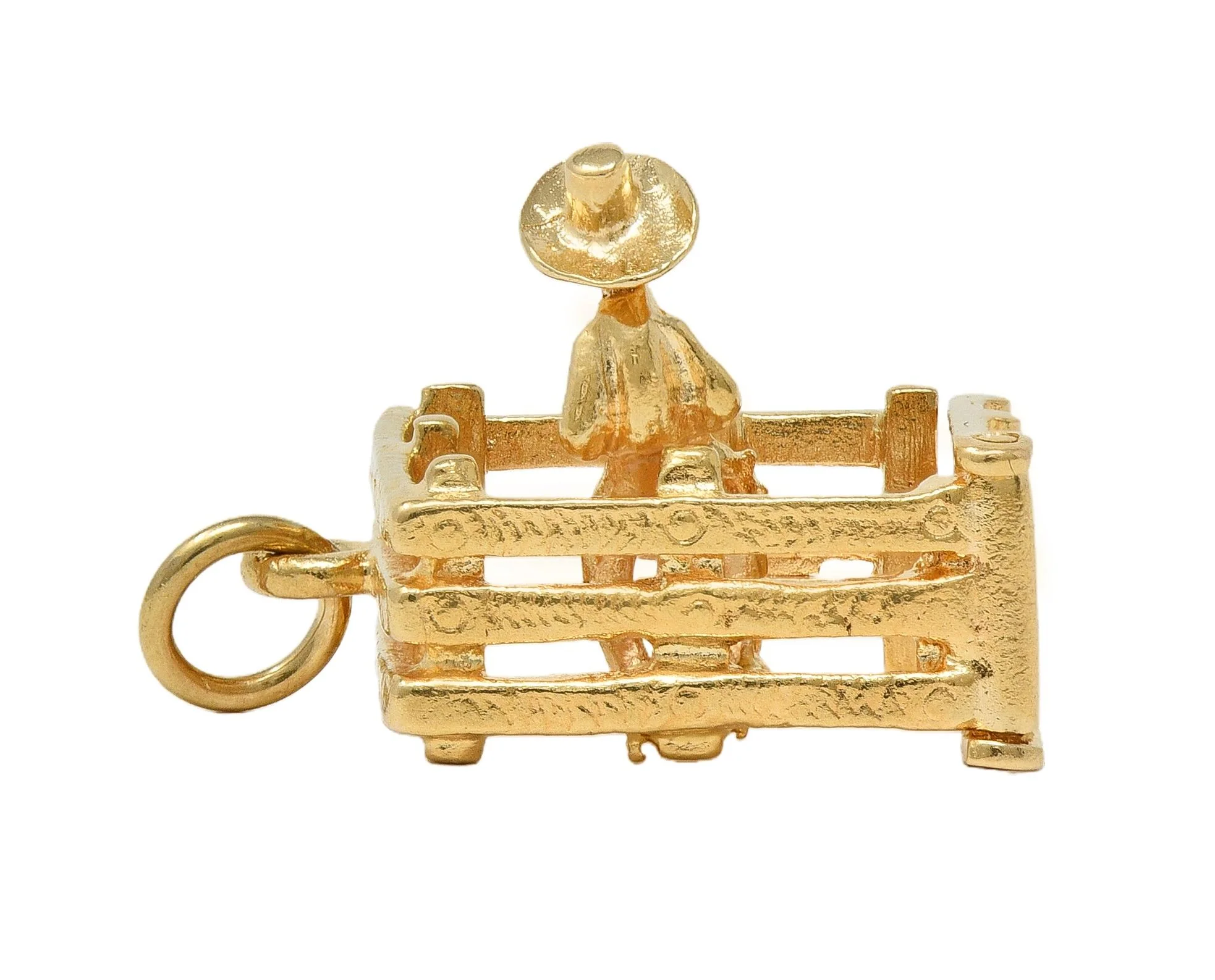 1990's 14 Karat Yellow Gold Vintage Farmer-In-A-Pen Pendant Charm - Image 5