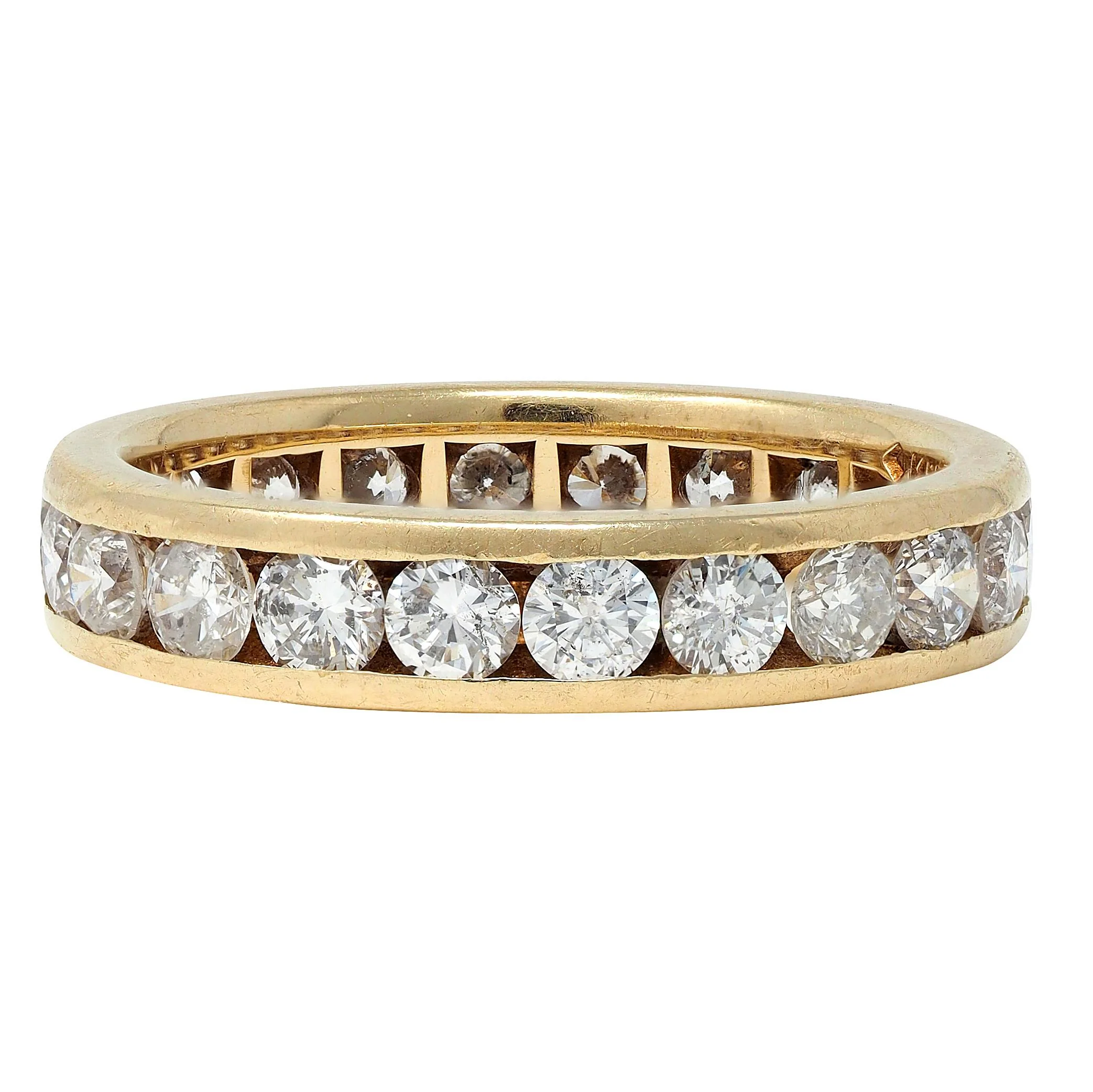 1990's 2.20 CTW Diamond 14 Karat Yellow Gold Vintage Eternity Wedding Band Ring - Image 5