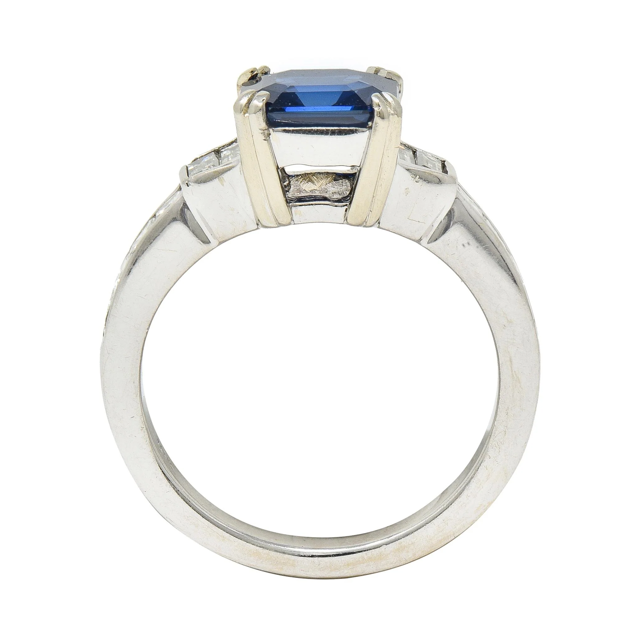 1990's 2.71 CTW Asscher Cut Sapphire Diamond 18 Karat White Gold Ring GIA - Image 10