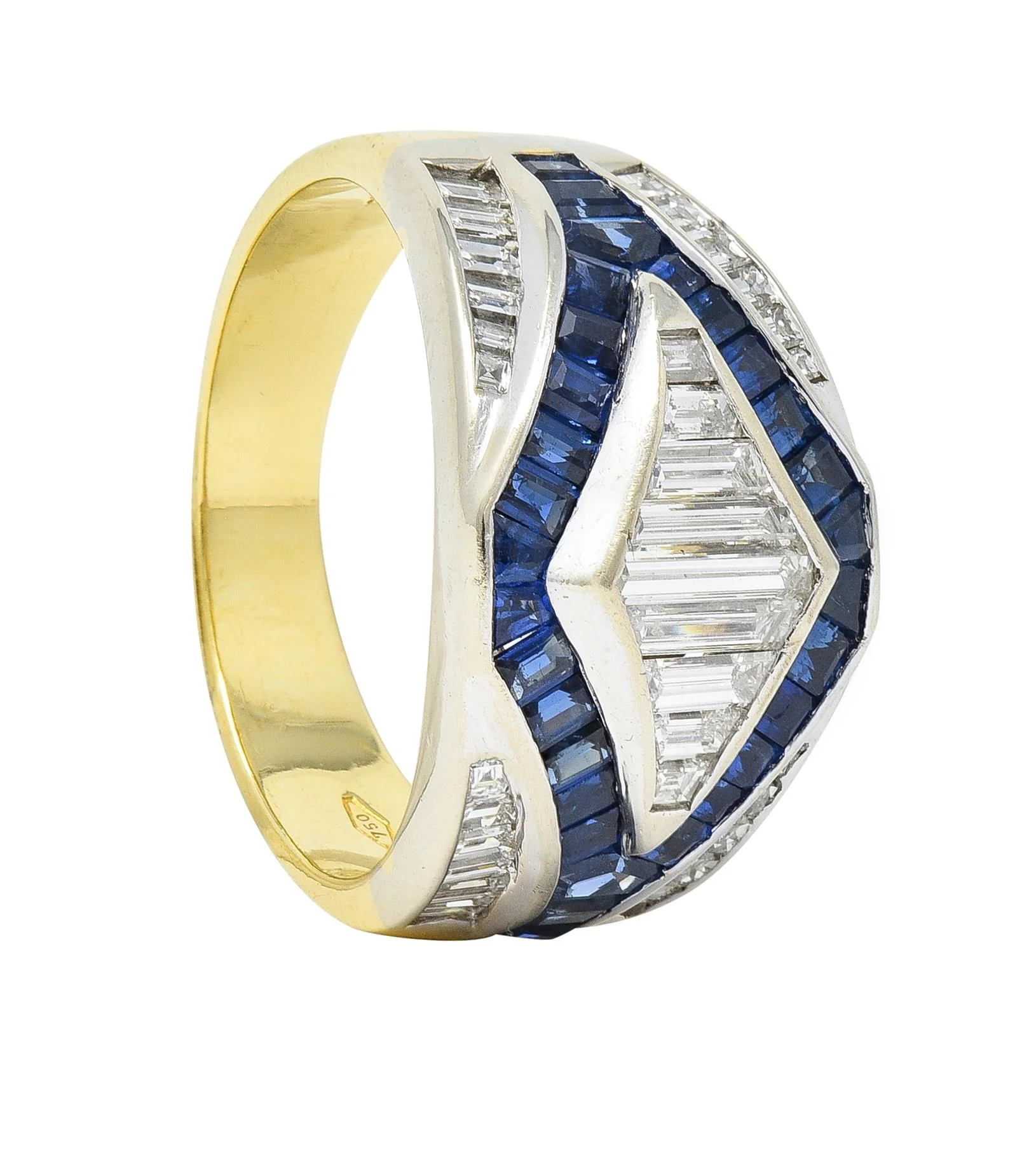 1990's 3.86 CTW Sapphire Diamond 18 Karat Two-Tone Gold Channel Band Ring - Image 12